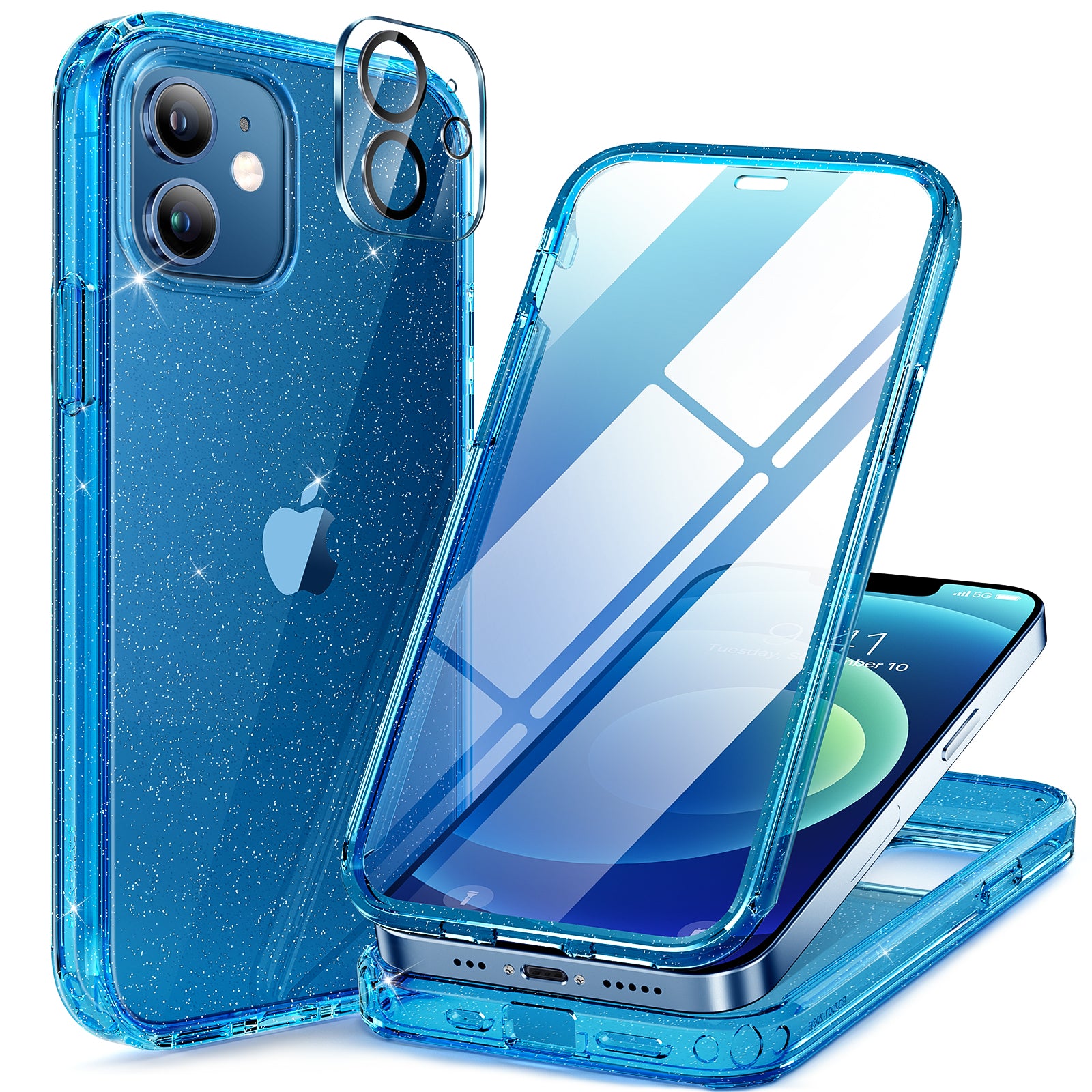 Miracase Glass Series for iPhone 12/12 Pro - Full-Body Rugged Protective Case with Built-in 9H Tempered Glass Screen Protector and Camera Lens Protector