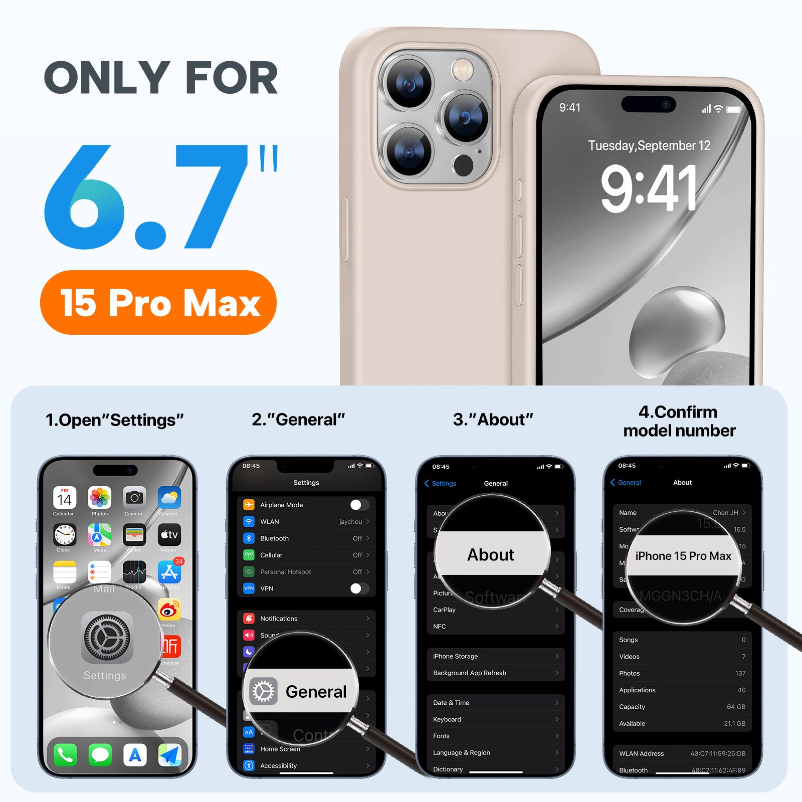 Miracase Designed for iPhone 15 Pro Max Case,[Compatible with MagSafe], [with 2 Pack Screen Protectors],Shockproof Liquid Silicone Professional Case with Microfiber Lining,6.7 inch