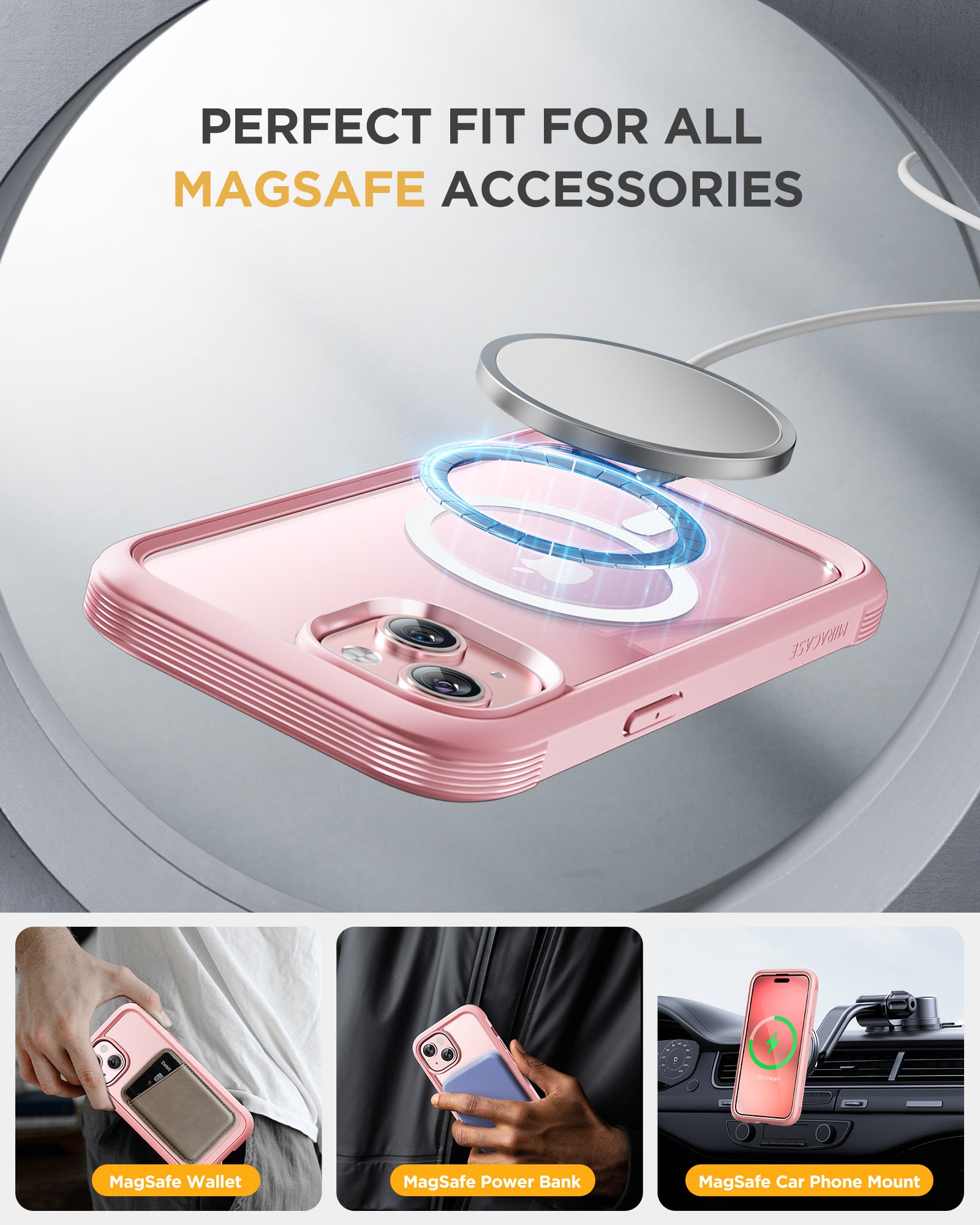 Miracase 360° Protection Case 9H Tempered Glass Phone Case for iPhone 15 6.1"