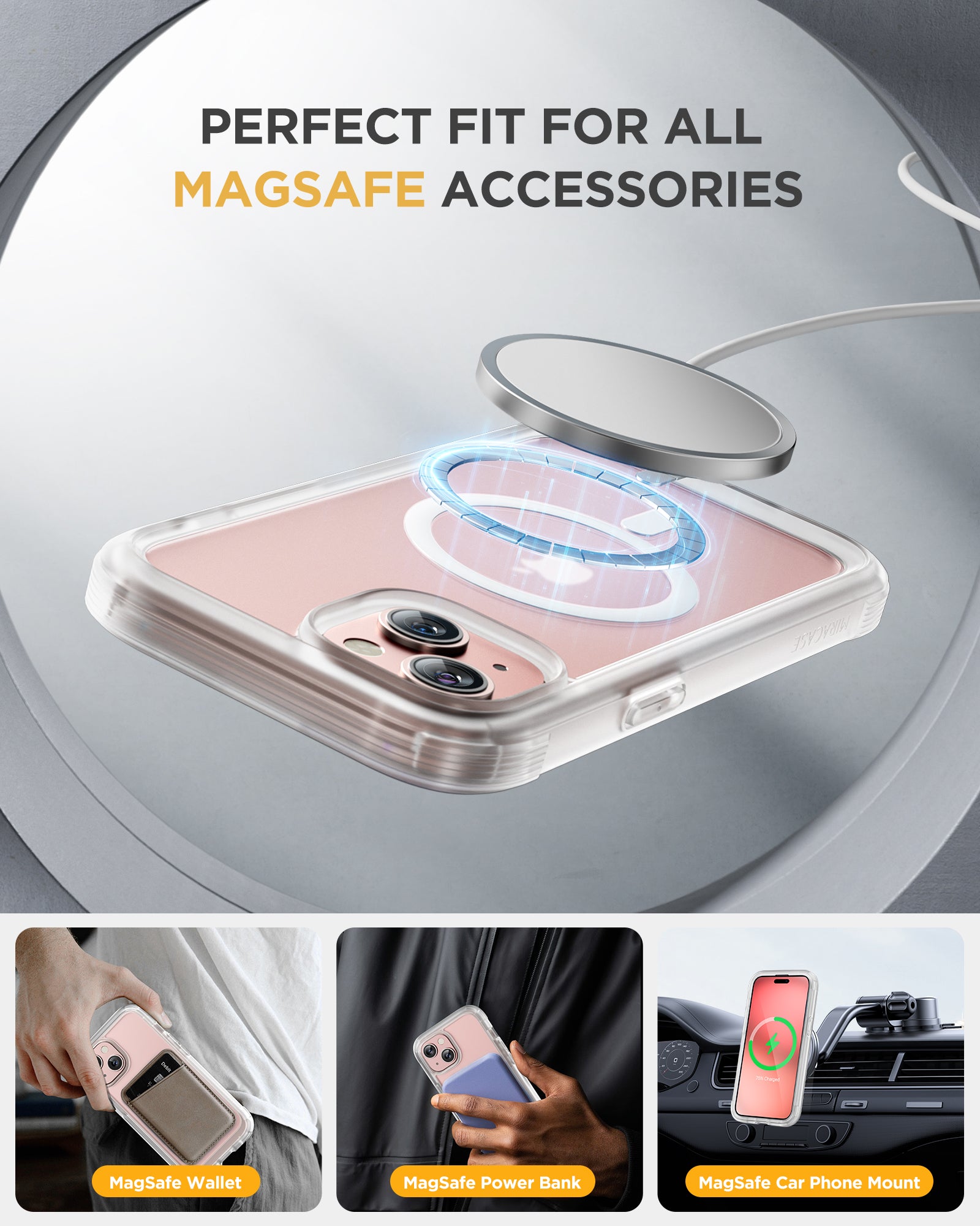 Miracase 360° Protection Case 9H Tempered Glass Phone Case with MagSafe for iPhone 15 6.1"