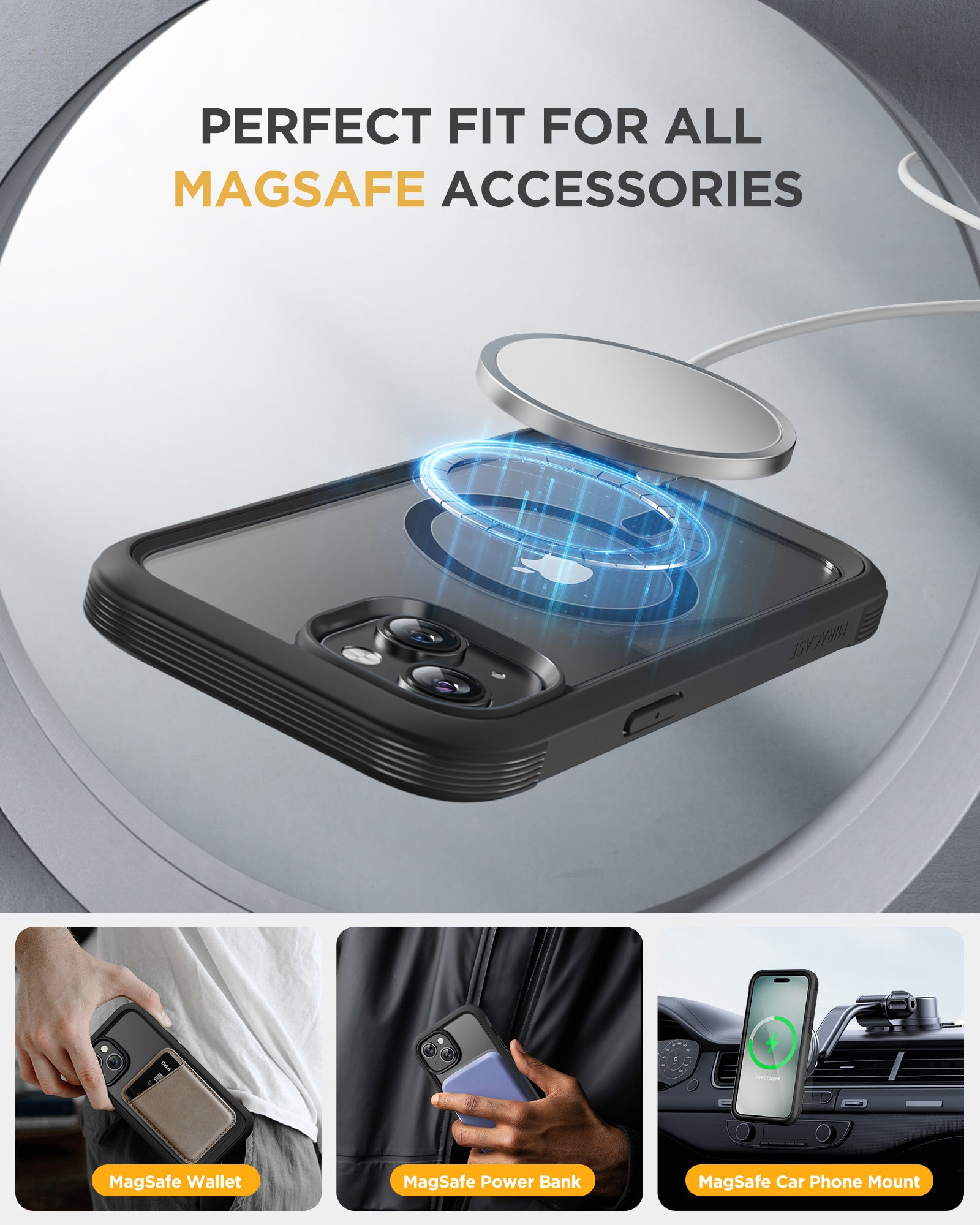 Miracase 360° Protection Case 9H Tempered Glass Phone Case with MagSafe for iPhone 15 6.1"