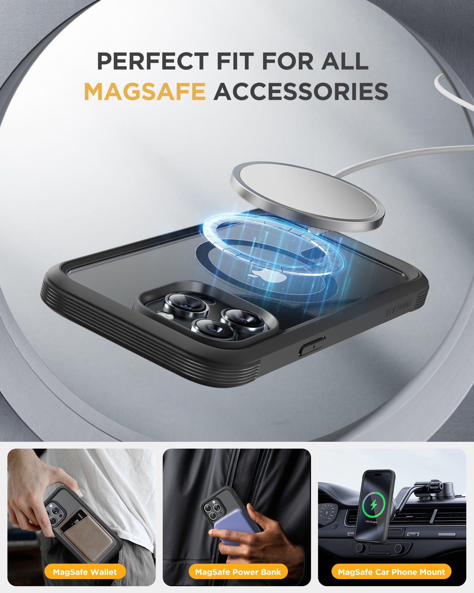 Miracase 360° Protection Case 9H Tempered Glass Phone Case with Magsafe for iPhone 15 Pro Max 6.7"