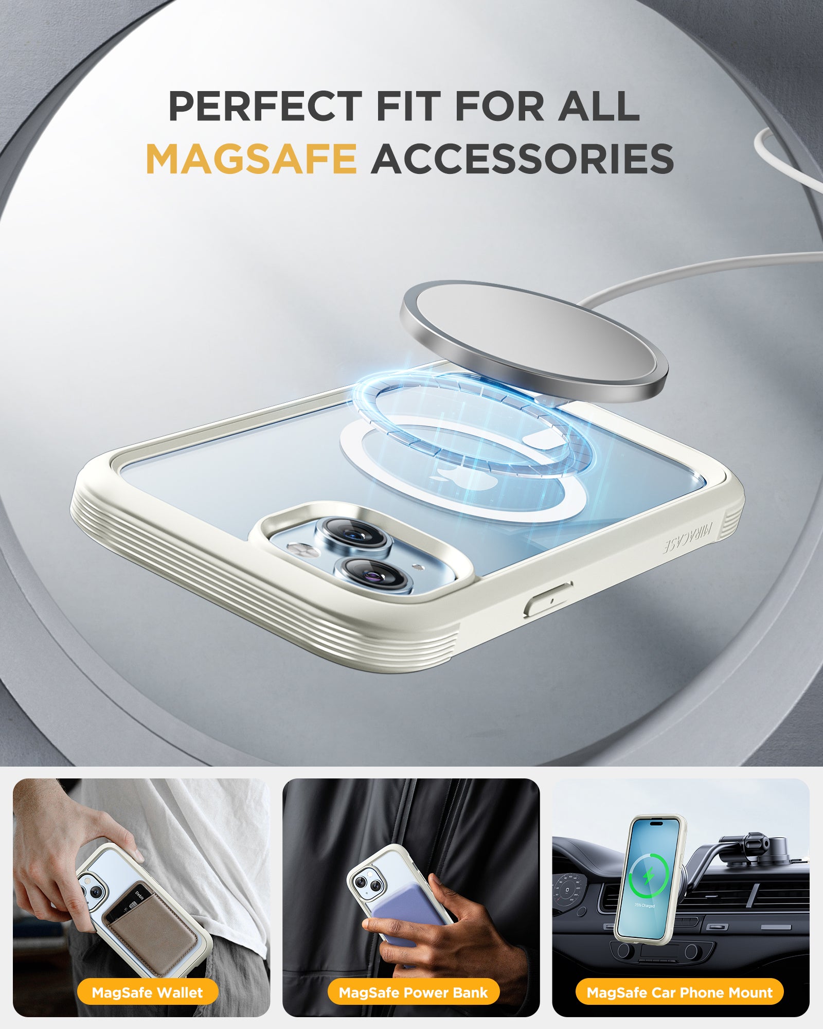 Miracase 360° Protection Case 9H Tempered Glass Phone Case with MagSafe for iPhone 15 6.1"