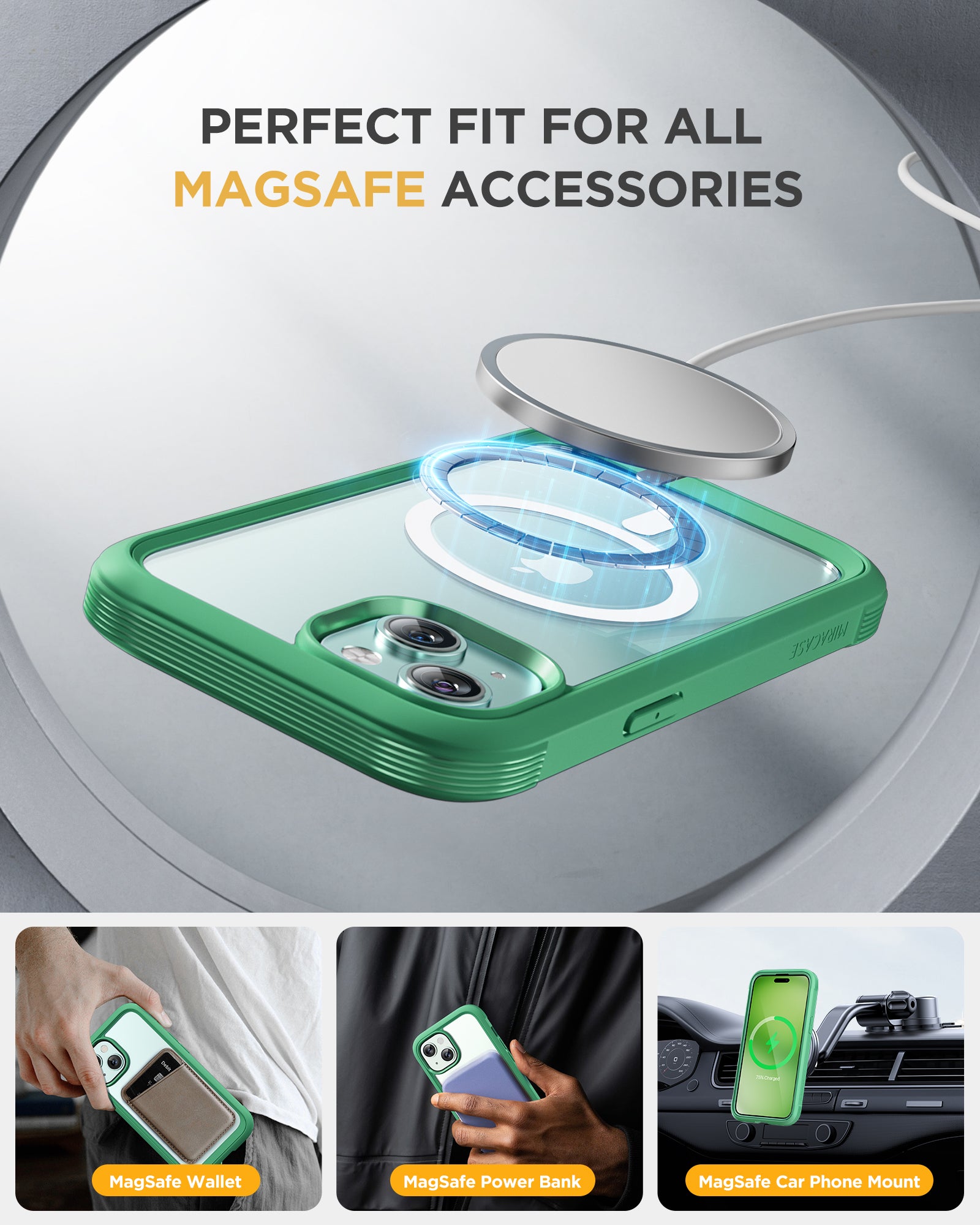 Miracase 360° Protection Case 9H Tempered Glass Phone Case with MagSafe for iPhone 15 6.1"