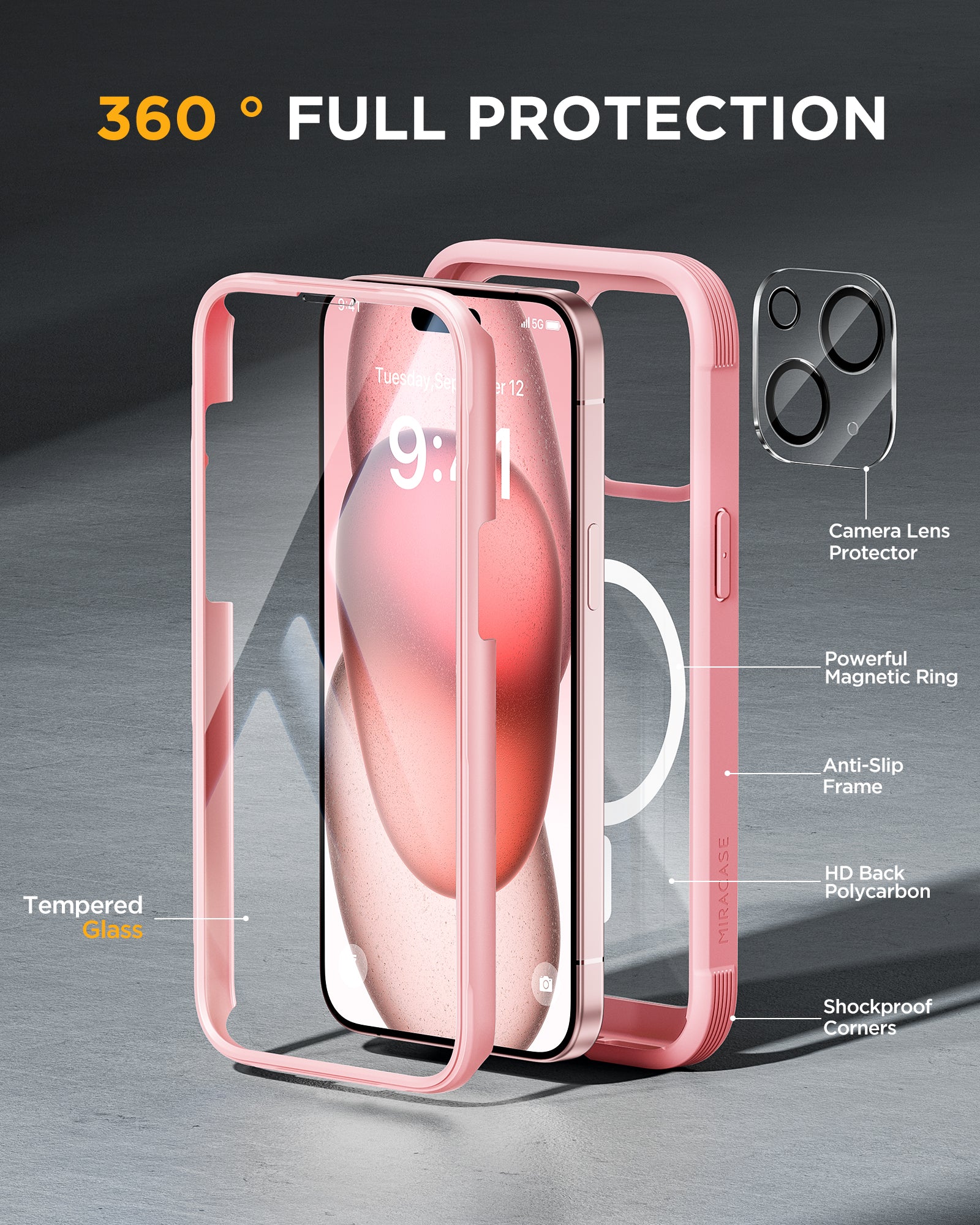 Miracase 360° Protection Case 9H Tempered Glass Phone Case with Magsafe for iPhone 15 Plus 6.7"