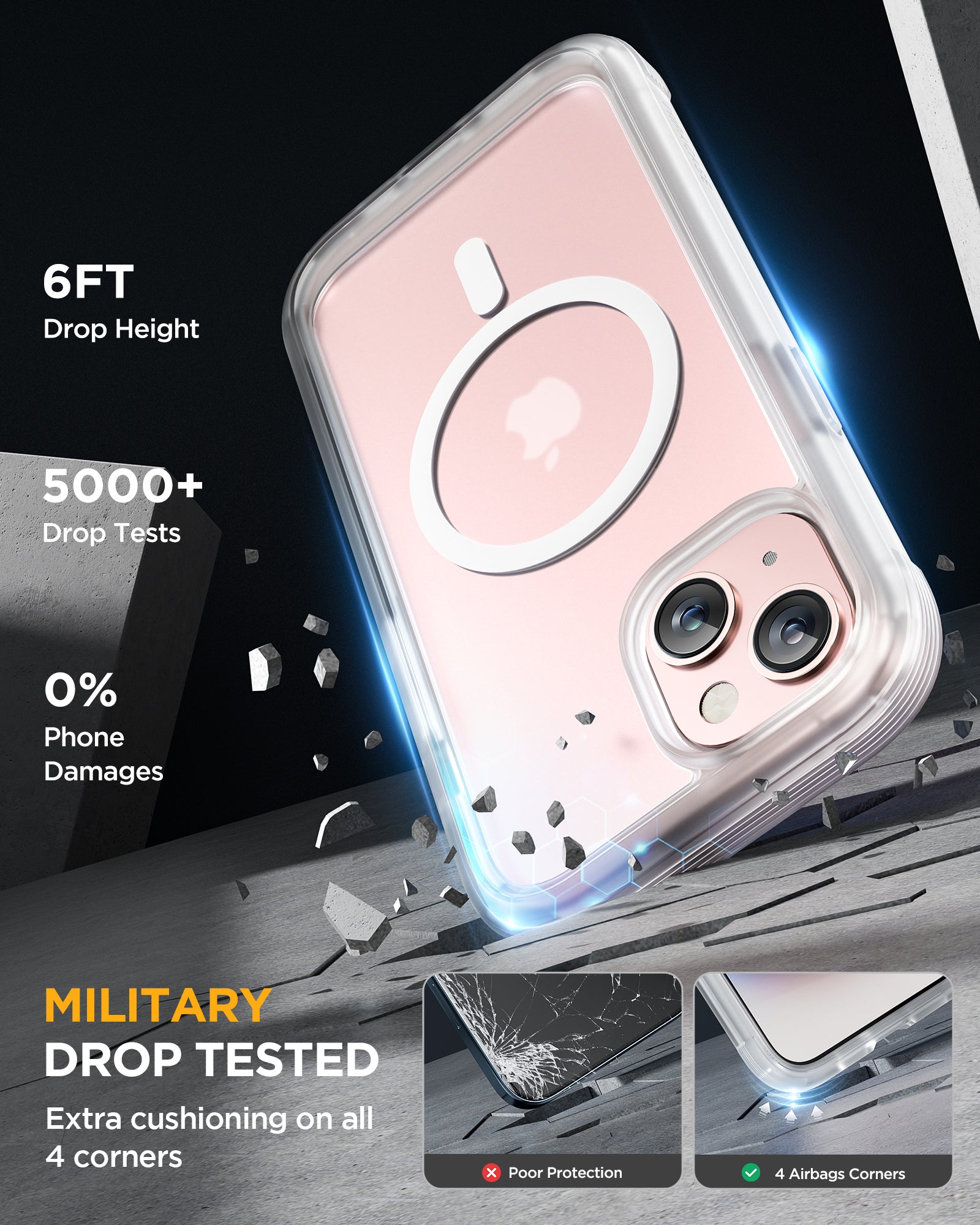 Miracase 360° Protection Case 9H Tempered Glass Phone Case with MagSafe for iPhone 15 6.1"