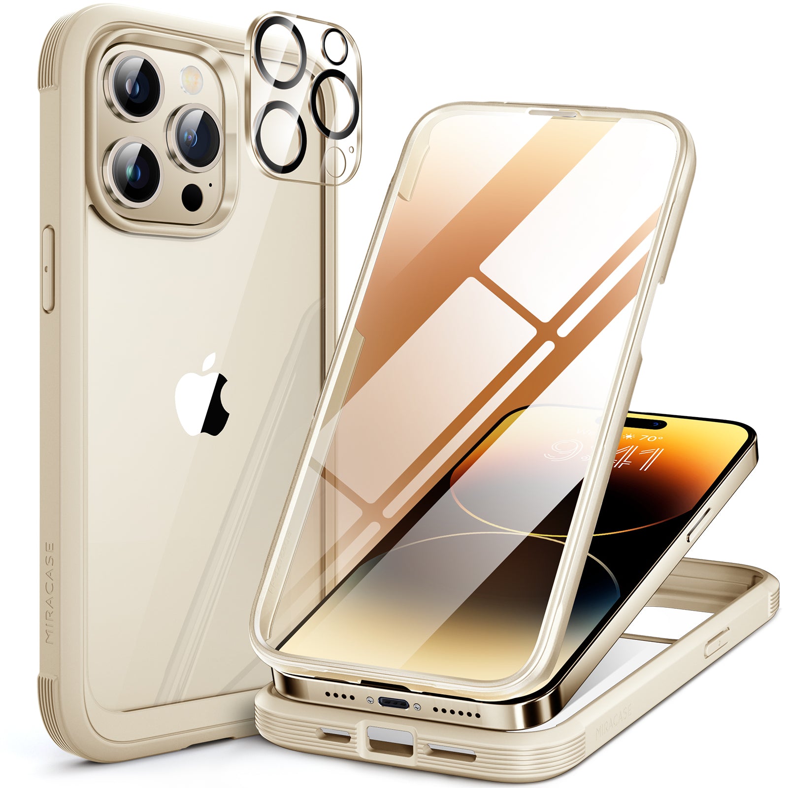Miracase Glass Series for iPhone 14 Pro Max Case 6.7 Inch, Full-Body Clear Bumper Case with Built-in 9H Tempered Glass Screen Protector, with Camera Lens Protector