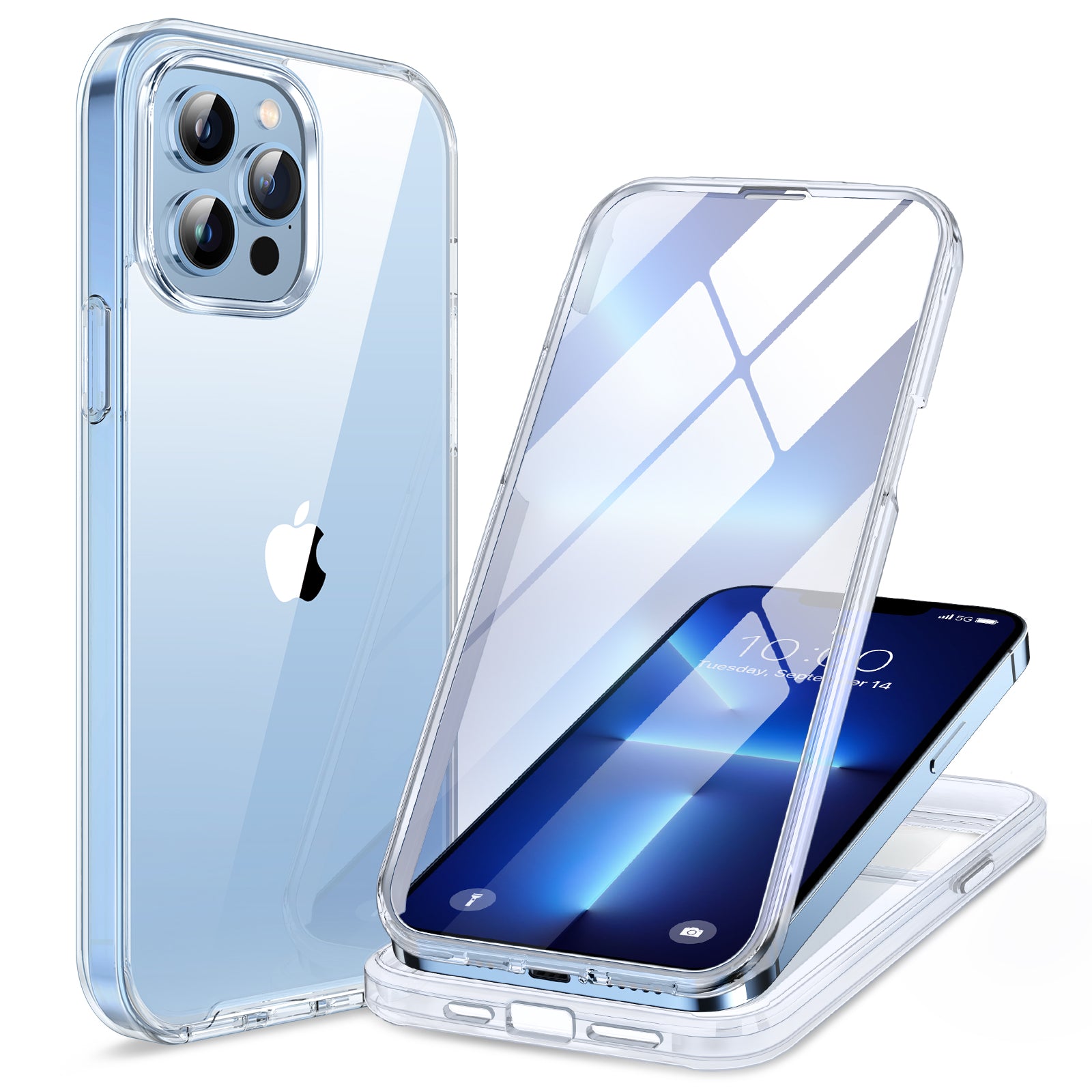 Miracase Glass Case for iPhone 13 Pro Max 6.7 inch, 2023 Upgrade Full-Body Clear Bumper Case with Built-in 9H Tempered Glass Screen Protector