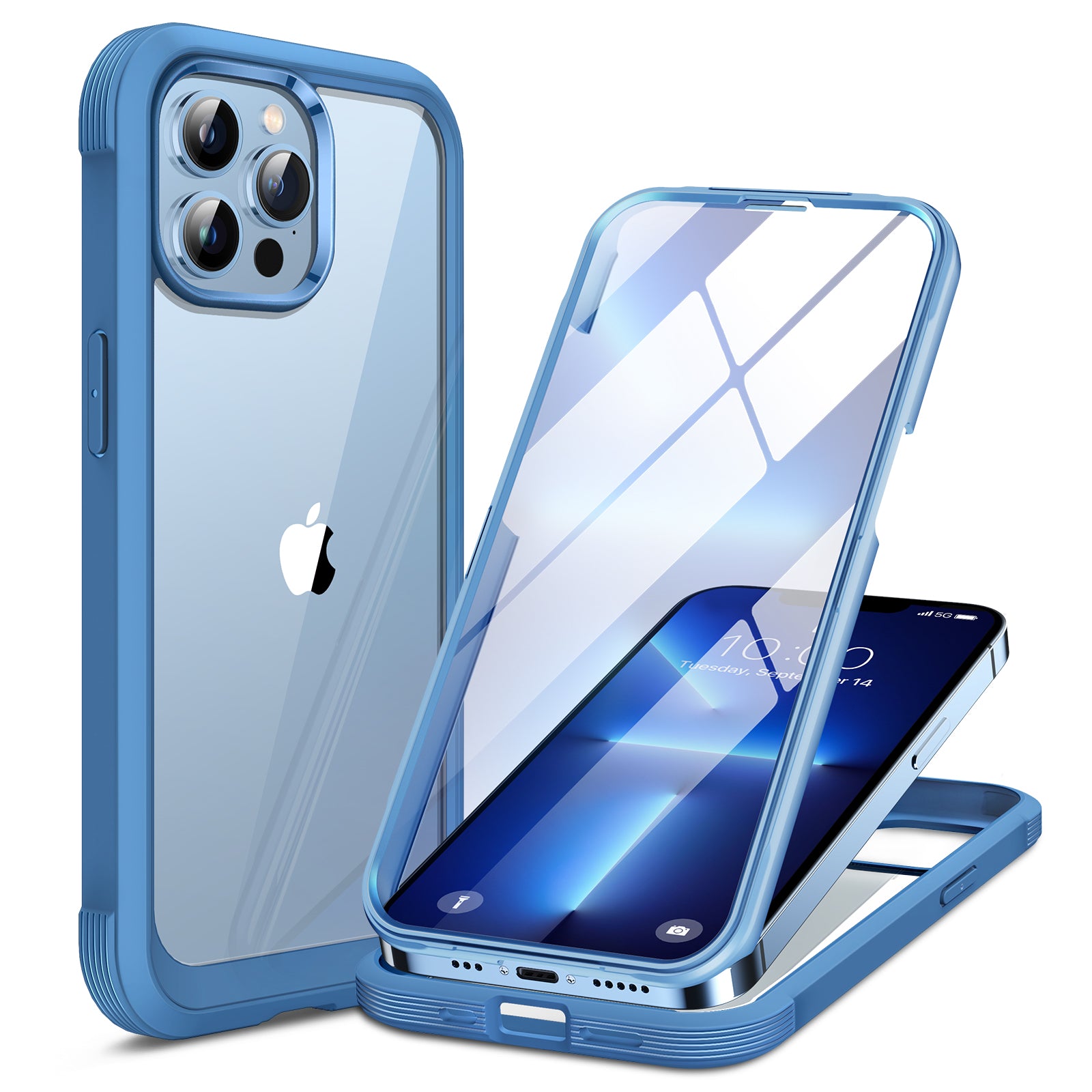 Miracase Glass Case for iPhone 13 Pro Max 6.7 inch, 2023 Upgrade Full-Body Clear Bumper Case with Built-in 9H Tempered Glass Screen Protector