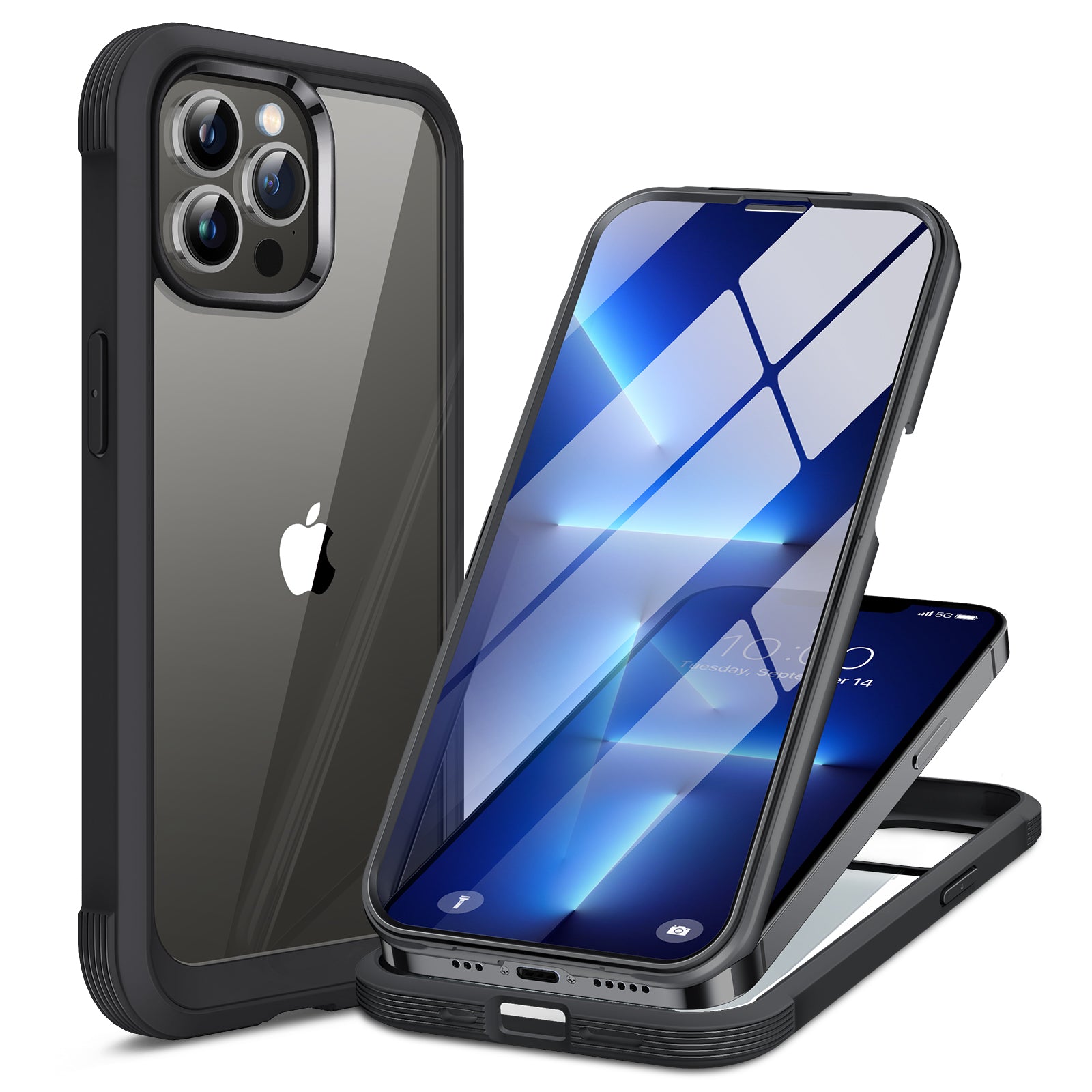 Miracase Glass Case for iPhone 13 Pro Max 6.7 inch, 2023 Upgrade Full-Body Clear Bumper Case with Built-in 9H Tempered Glass Screen Protector