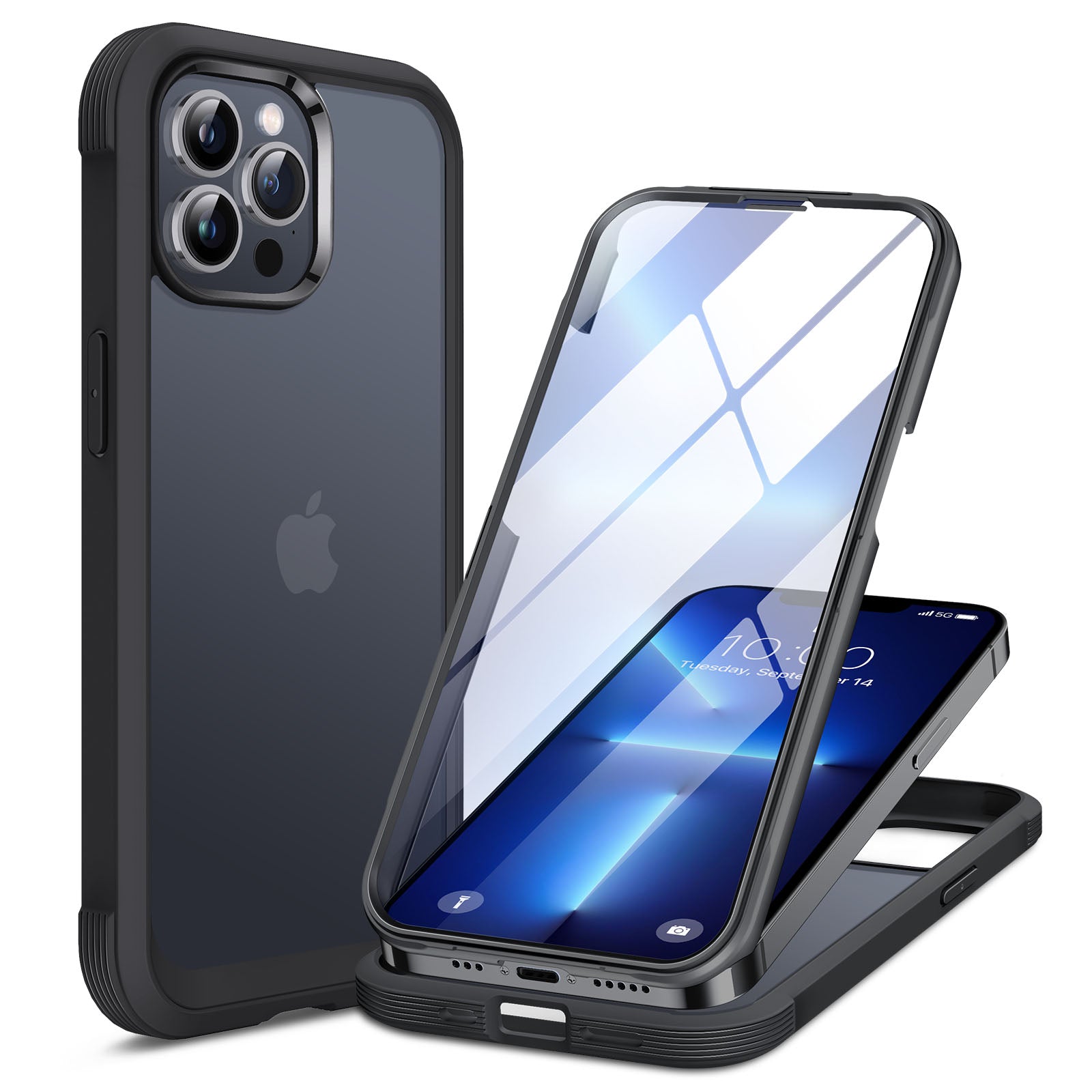 Miracase Glass Case for iPhone 13 Pro Max 6.7 inch, 2023 Upgrade Full-Body Clear Bumper Case with Built-in 9H Tempered Glass Screen Protector