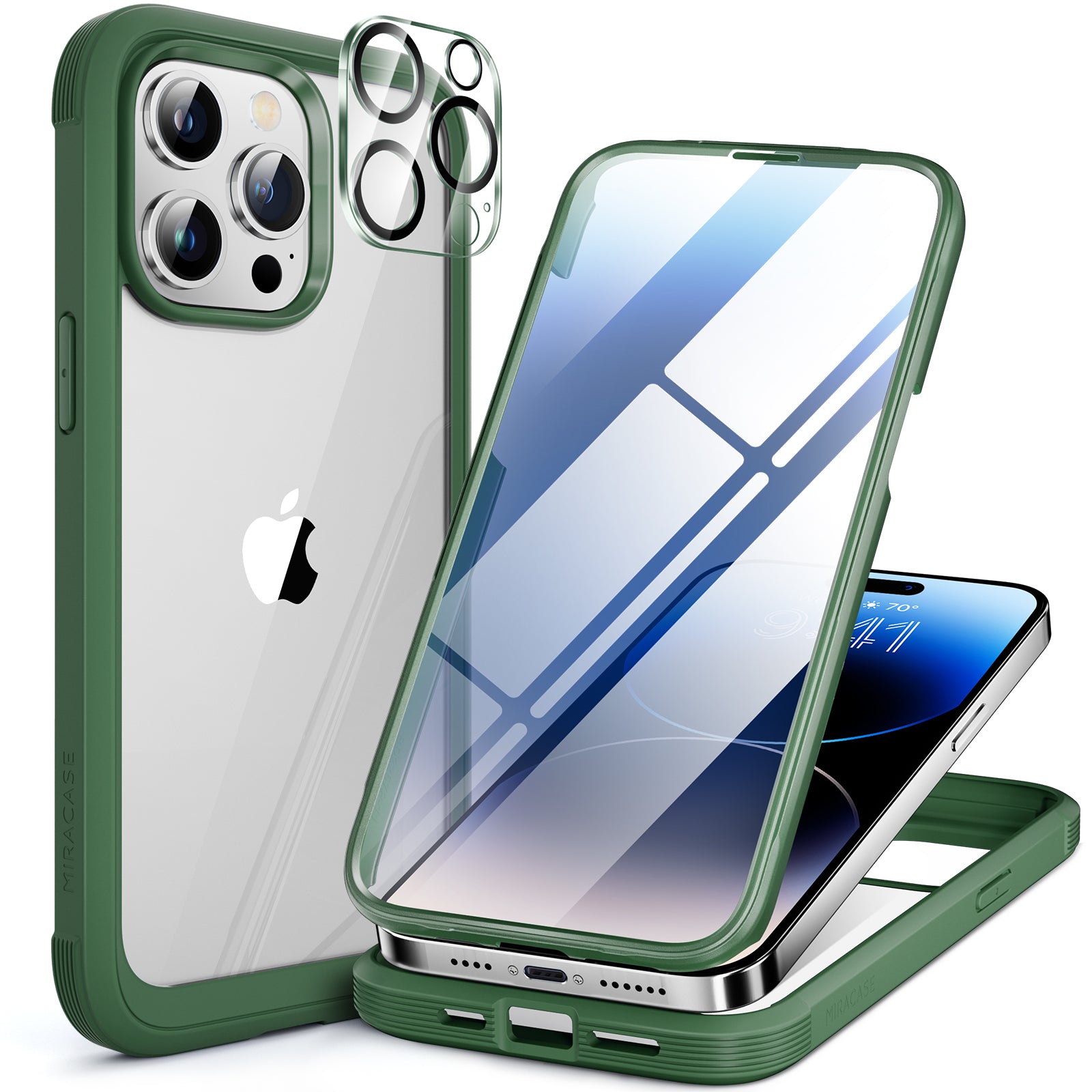 Miracase Glass Series for iPhone 14 Pro Max Case 6.7 Inch, Full-Body Clear Bumper Case with Built-in 9H Tempered Glass Screen Protector, with Camera Lens Protector
