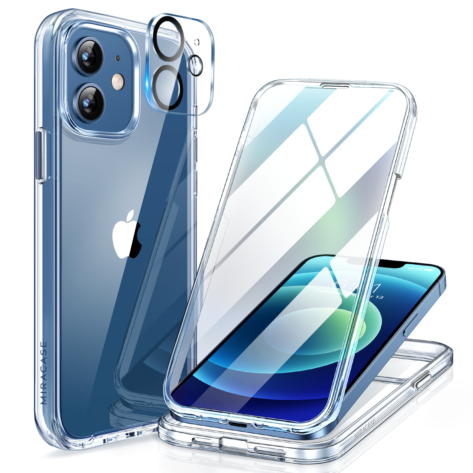 Miracase Glass Series for iPhone 12/12 Pro - Full-Body Rugged Protective Case with Built-in 9H Tempered Glass Screen Protector and Camera Lens Protector