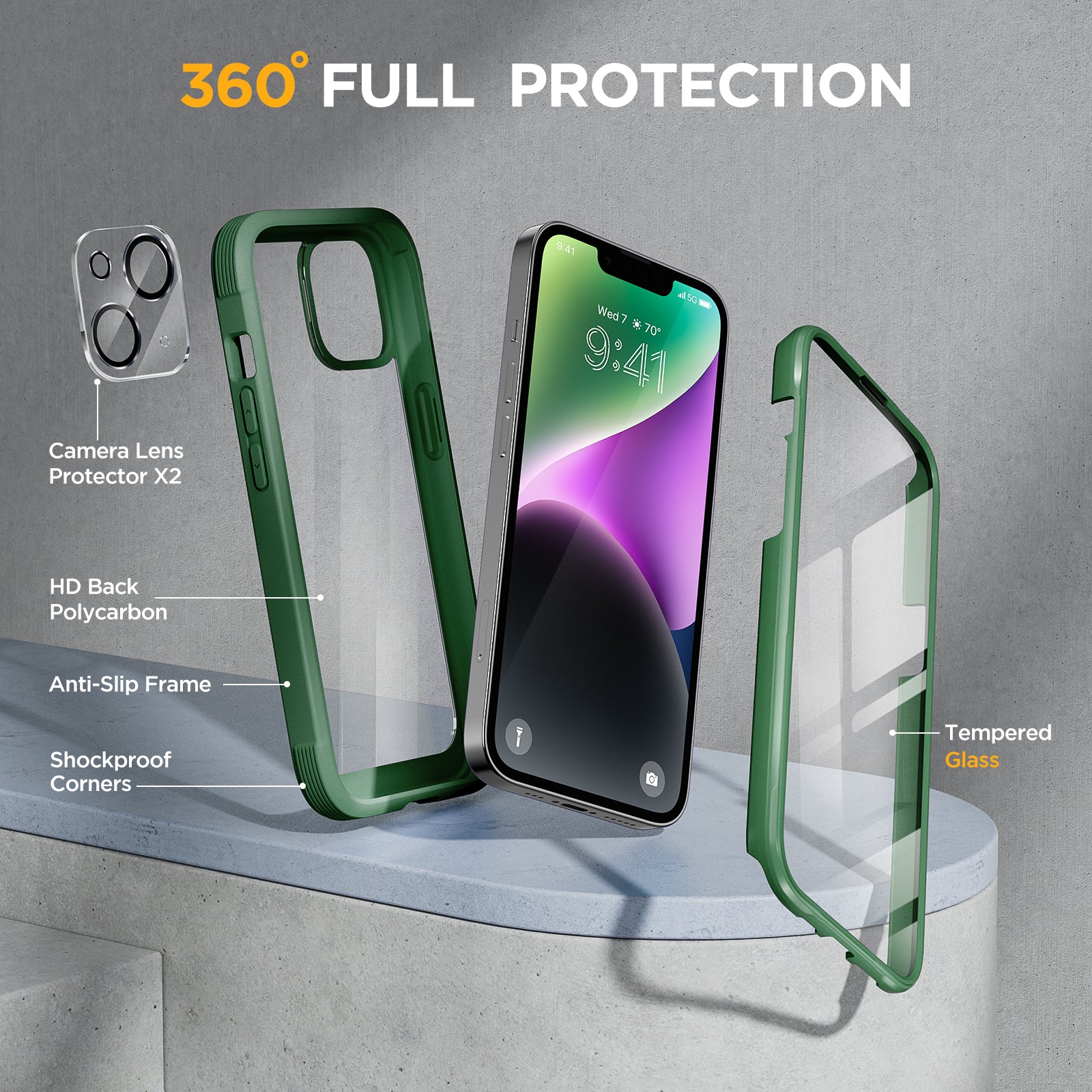 Miracase Glass Series Designed for iPhone 14 Case 6.1 inch, 2022 Upgrade Full-Body Clear Bumper Case with Built-in 9H Tempered Glass Screen Protector and 2 Pcs Camera Lens Protector