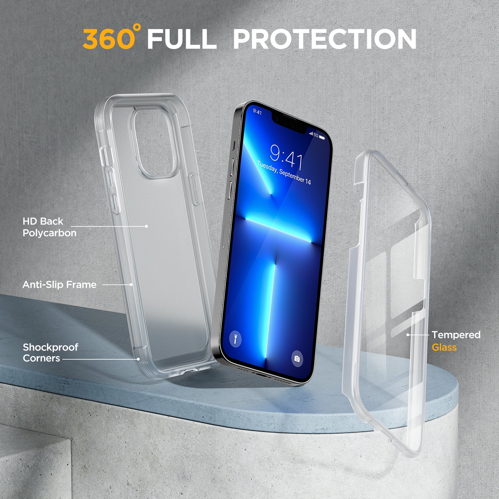 Miracase Glass iPhone 13 Pro Case 6.1 inch, 2022 New Full-Body Clear Bumper Case with Built-in 9H Tempered Glass Screen Protector for iPhone 13 Pro