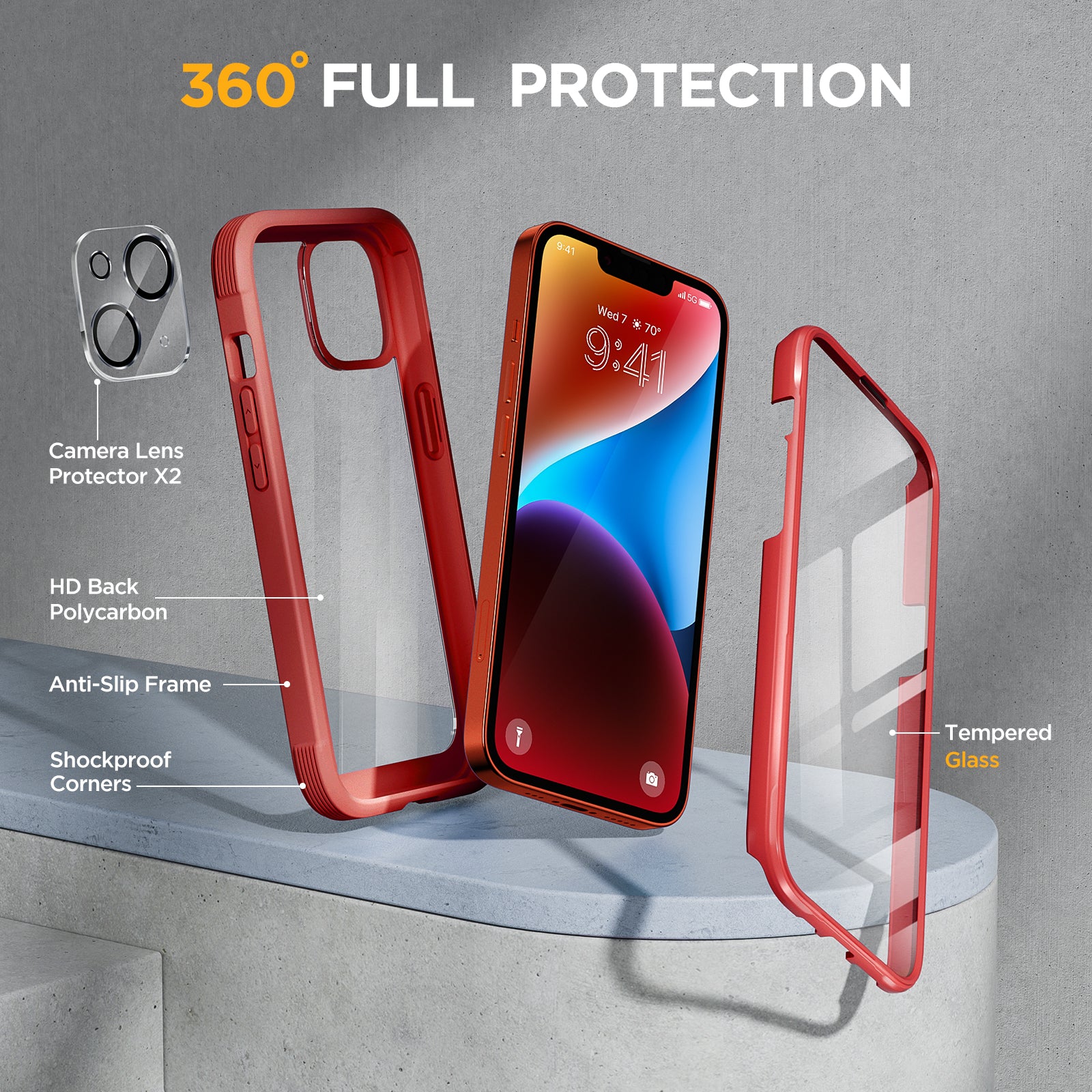 Miracase Glass Series Designed for iPhone 14 Case 6.1 inch, 2022 Upgrade Full-Body Clear Bumper Case with Built-in 9H Tempered Glass Screen Protector and 2 Pcs Camera Lens Protector