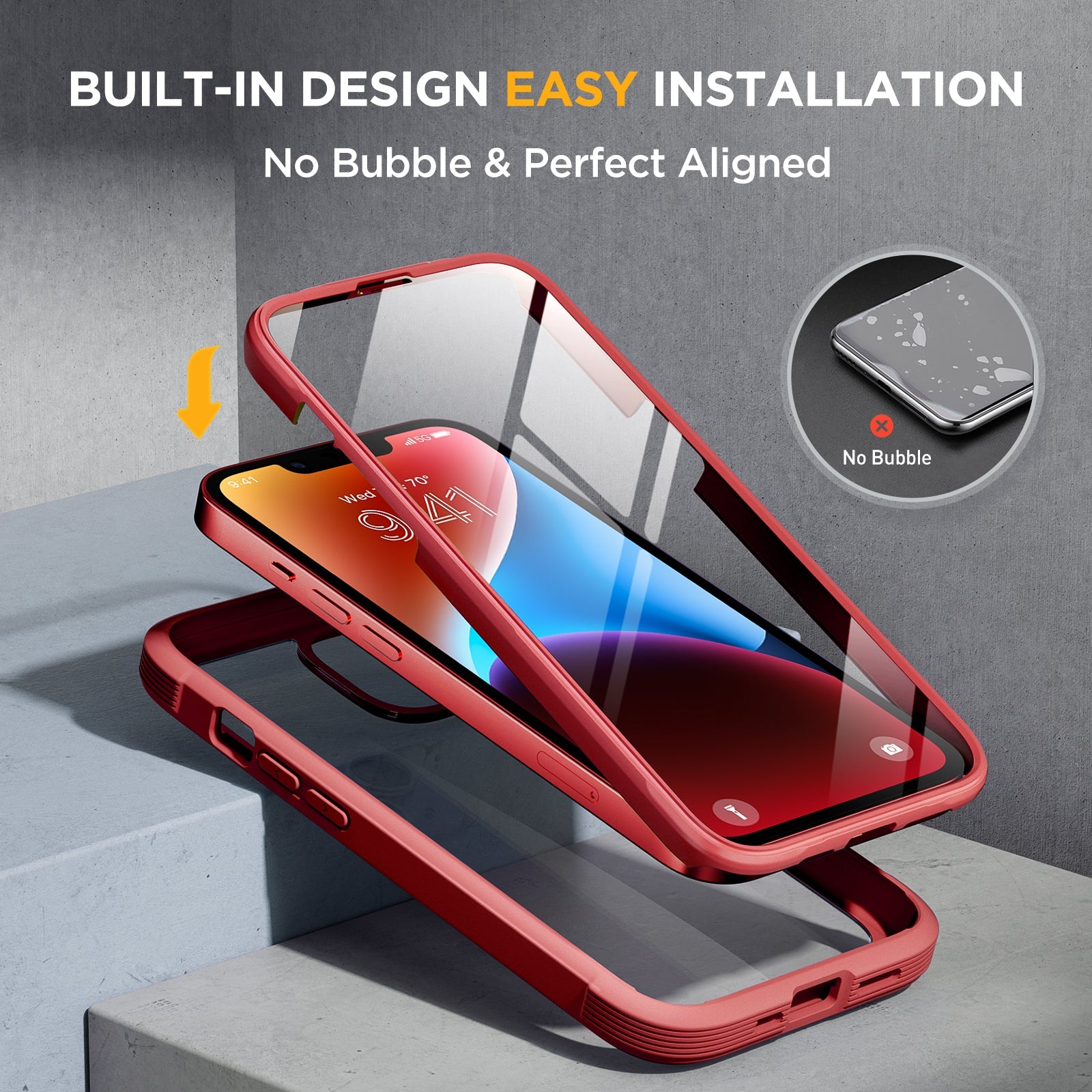 Miracase Glass Series Designed for iPhone 14 Plus Case 6.7 inch, 2022 Upgrade Full-Body Clear Bumper Case with Built-in 9H Tempered Glass Screen Protector and 2 Pcs Camera Lens Protector