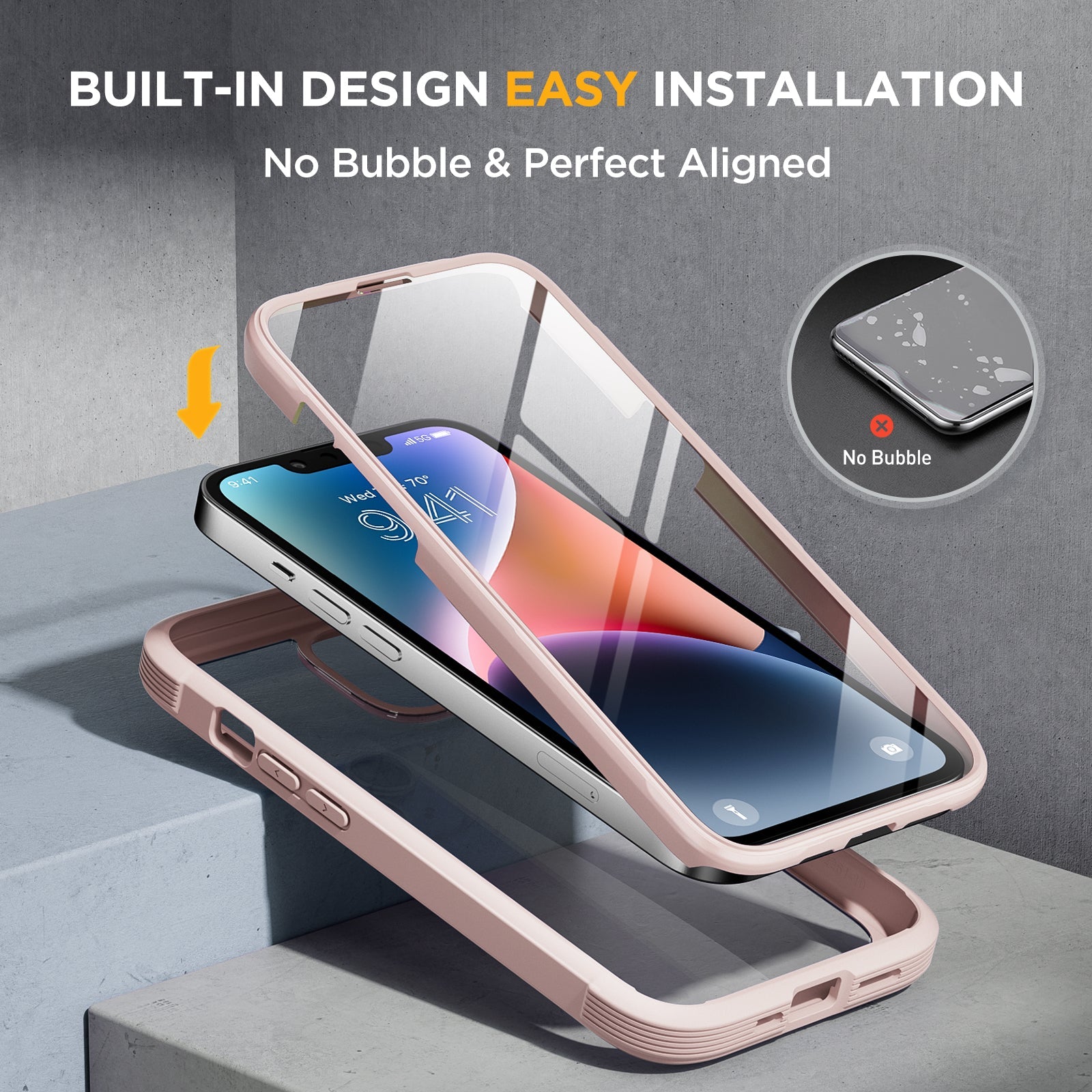 Miracase Glass Series Designed for iPhone 14 Plus Case 6.7 inch, 2022 Upgrade Full-Body Clear Bumper Case with Built-in 9H Tempered Glass Screen Protector and 2 Pcs Camera Lens Protector