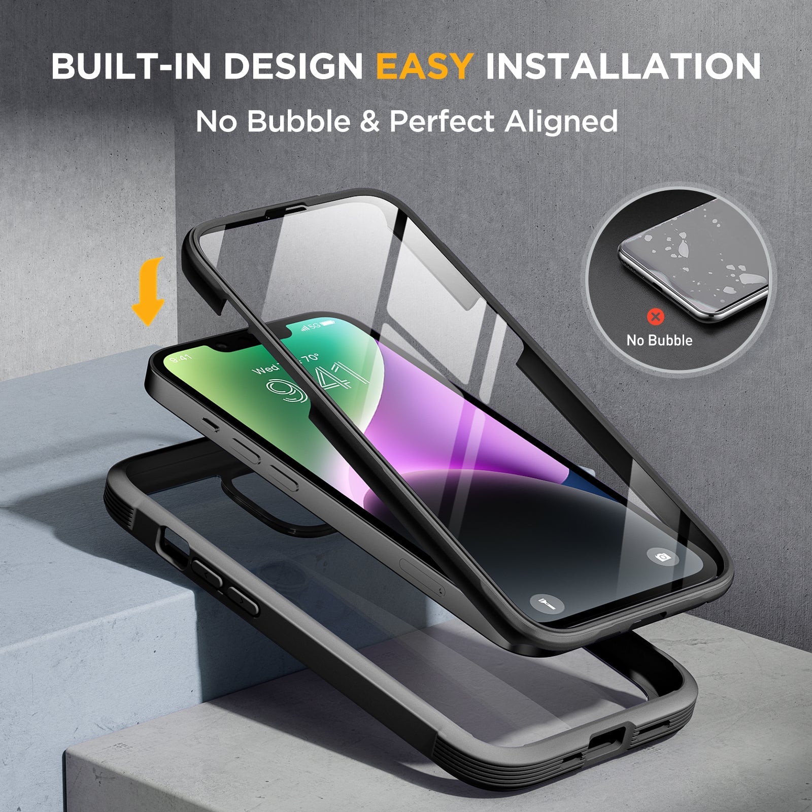 Miracase Glass Series Designed for iPhone 14 Plus Case 6.7 inch, 2022 Upgrade Full-Body Clear Bumper Case with Built-in 9H Tempered Glass Screen Protector and 2 Pcs Camera Lens Protector