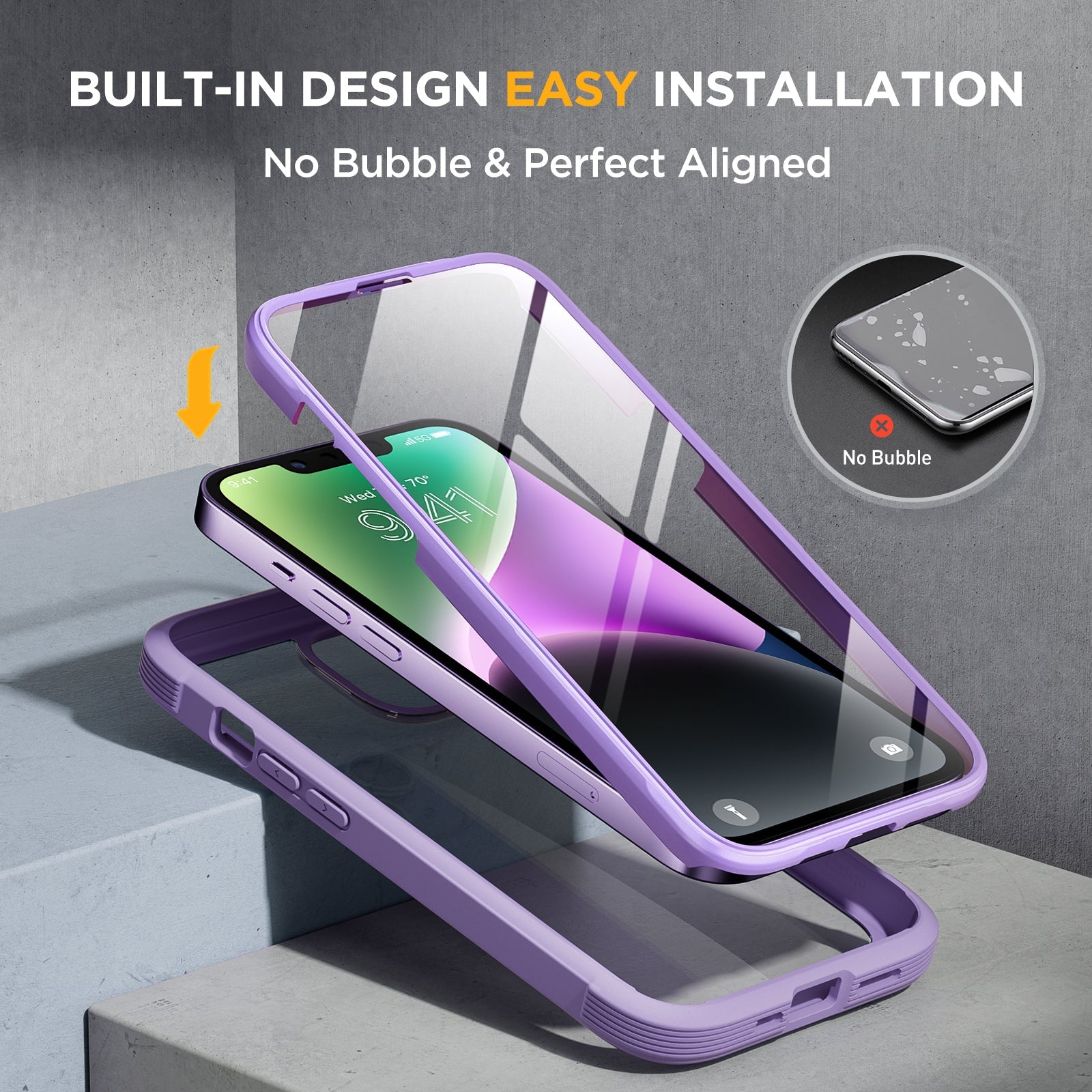Miracase Glass Series Designed for iPhone 14 Plus Case 6.7 inch, 2022 Upgrade Full-Body Clear Bumper Case with Built-in 9H Tempered Glass Screen Protector and 2 Pcs Camera Lens Protector