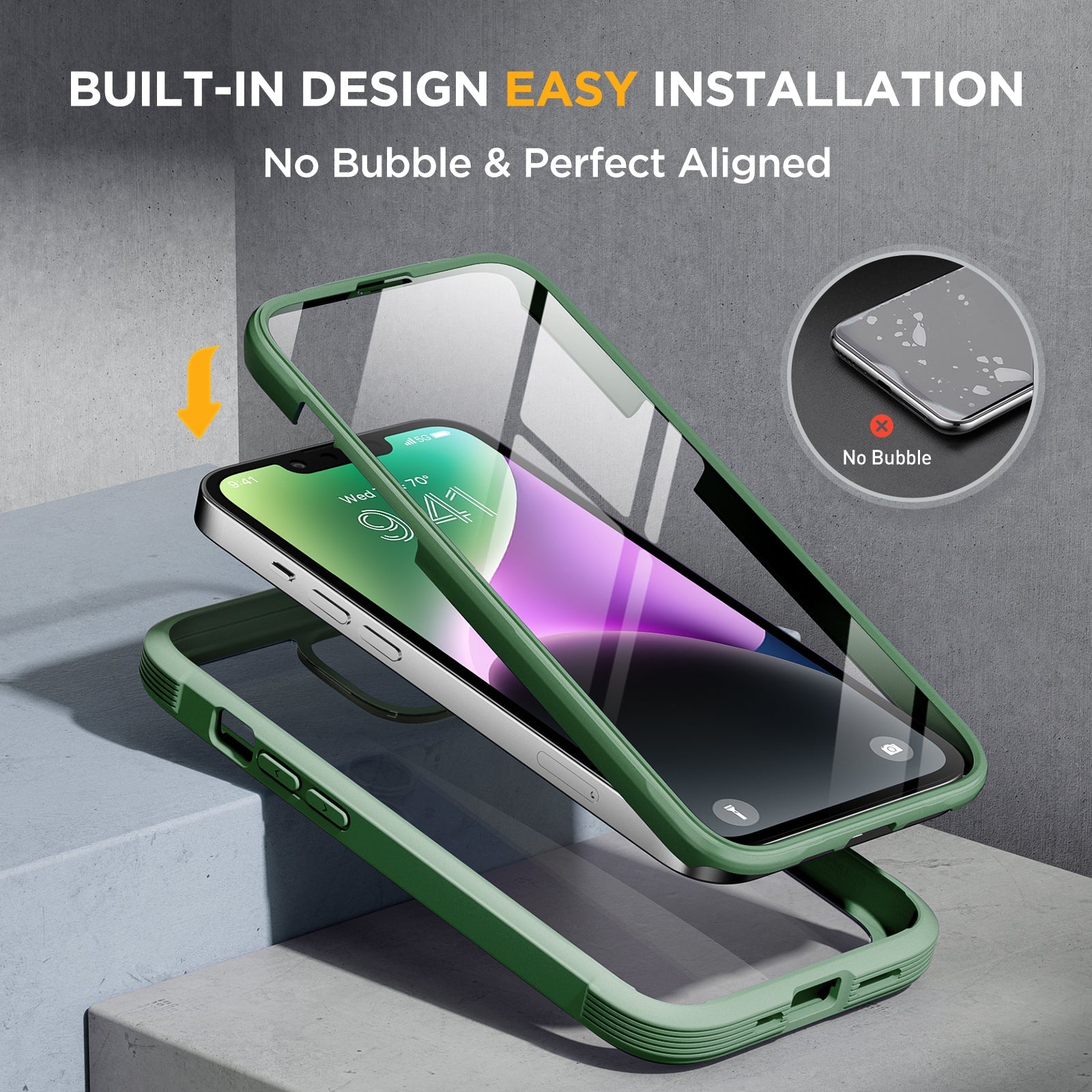 Miracase Glass Series Designed for iPhone 14 Plus Case 6.7 inch, 2022 Upgrade Full-Body Clear Bumper Case with Built-in 9H Tempered Glass Screen Protector and 2 Pcs Camera Lens Protector