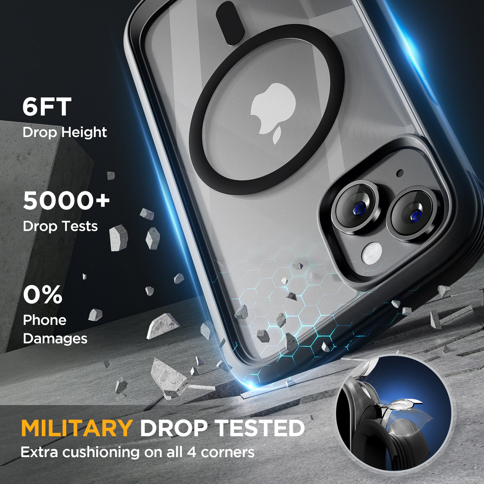 Miracase Glass Series Designed for iPhone 14 Plus Case 6.7 inch, 2022 Upgrade Full-Body Clear Bumper Case with Built-in 9H Tempered Glass Screen Protector and 2 Pcs Camera Lens Protector