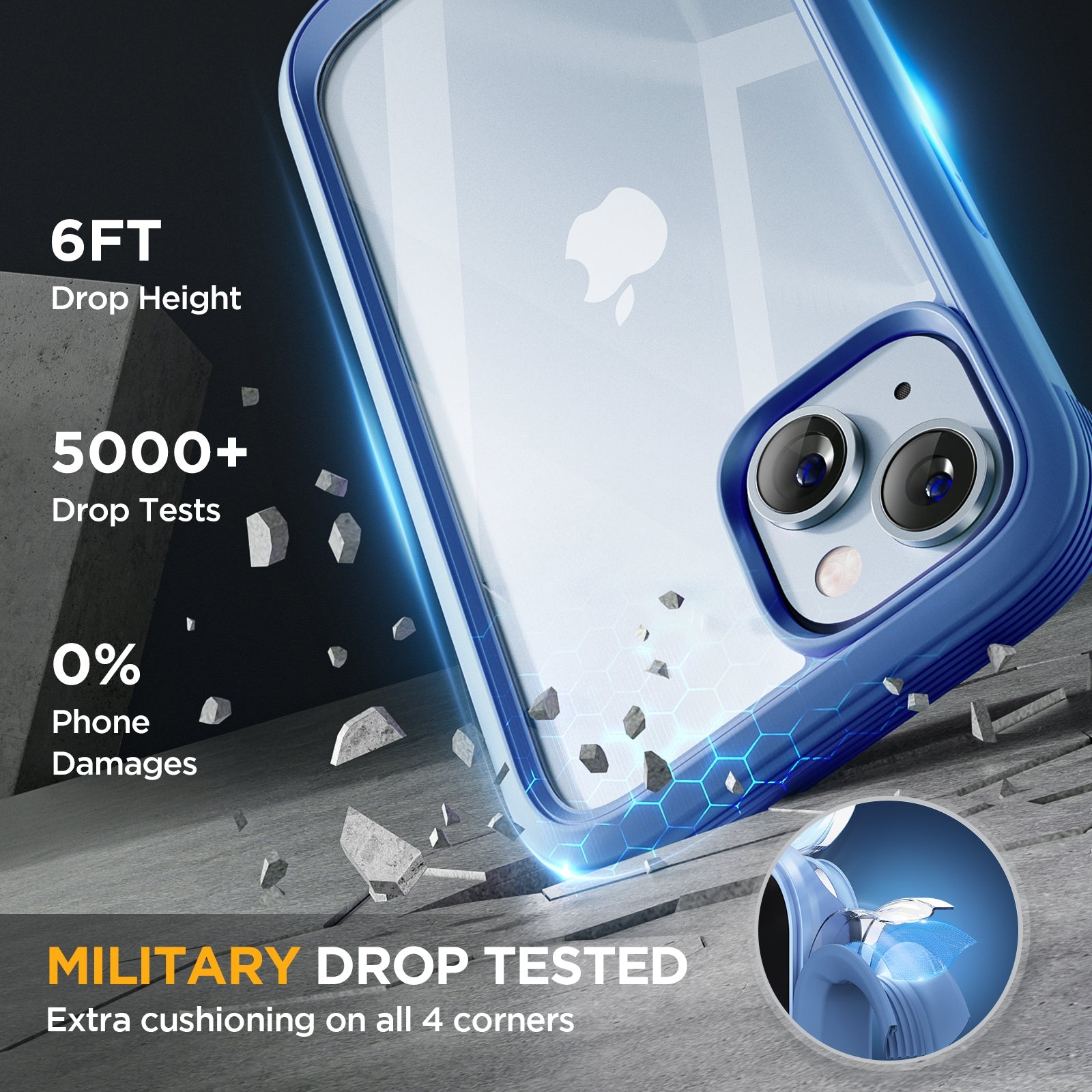 Miracase Glass Series Designed for iPhone 14 Plus Case 6.7 inch, 2022 Upgrade Full-Body Clear Bumper Case with Built-in 9H Tempered Glass Screen Protector and 2 Pcs Camera Lens Protector