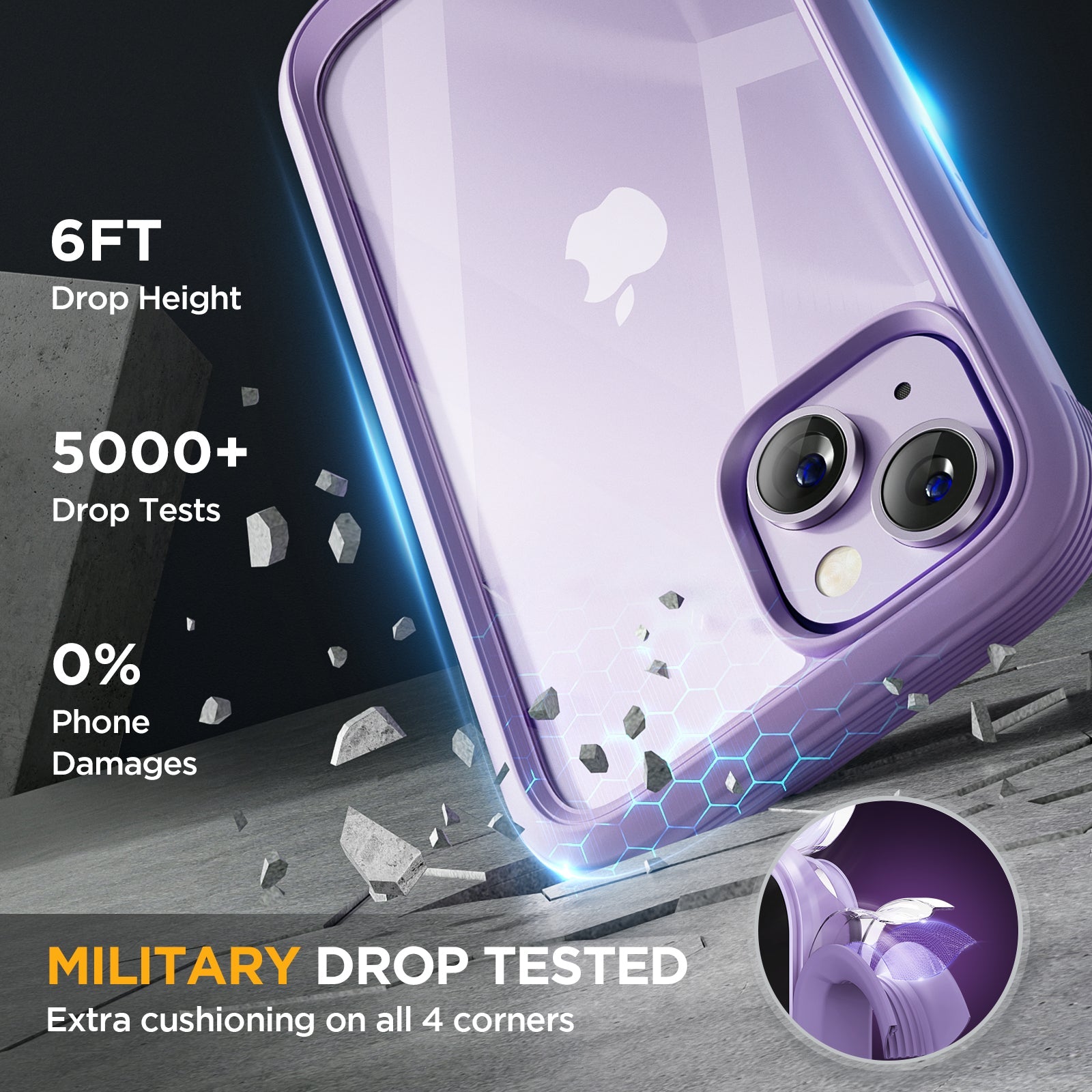 Miracase Glass Series Designed for iPhone 14 Plus Case 6.7 inch, 2022 Upgrade Full-Body Clear Bumper Case with Built-in 9H Tempered Glass Screen Protector and 2 Pcs Camera Lens Protector