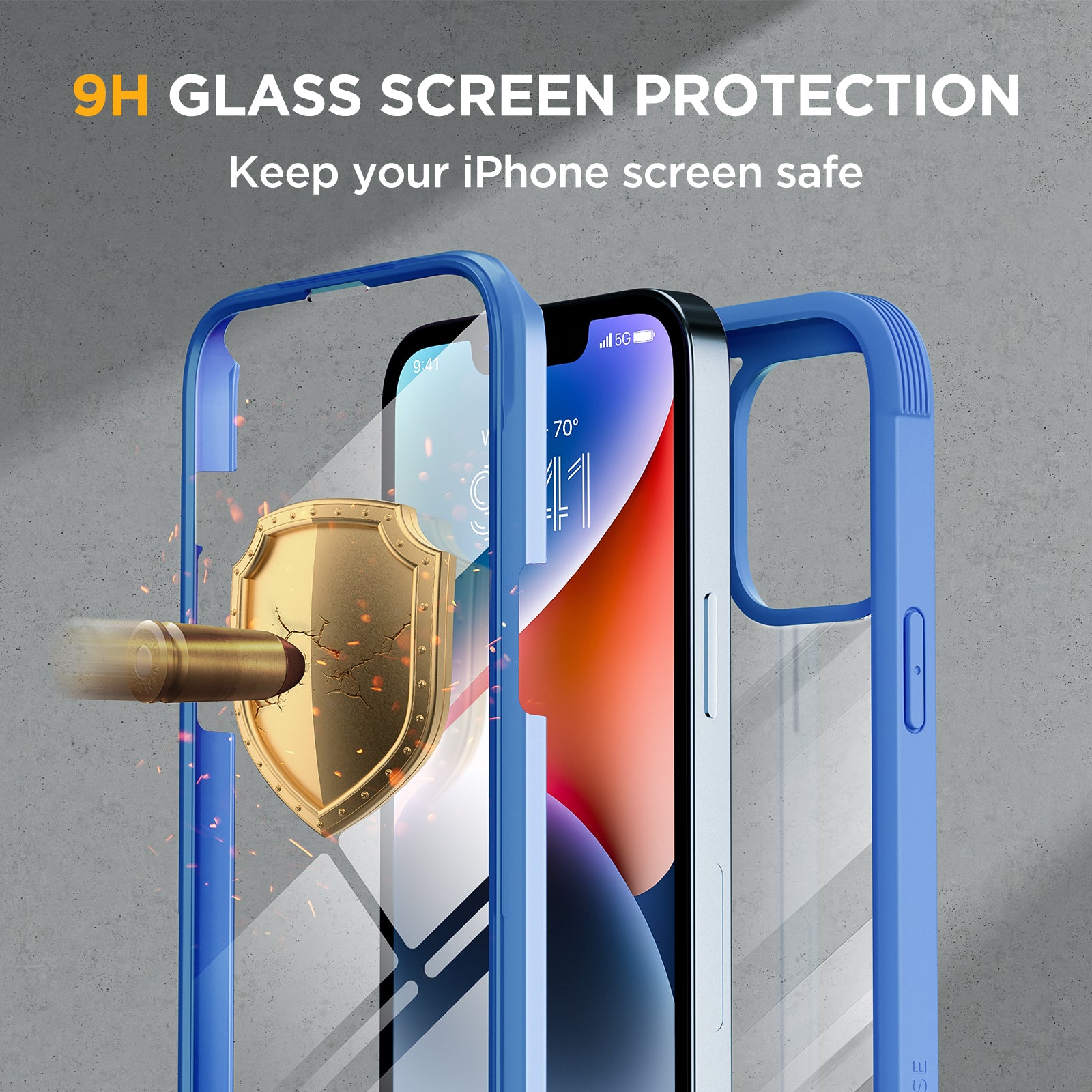 Miracase Glass Series Designed for iPhone 14 Case 6.1 inch, 2022 Upgrade Full-Body Clear Bumper Case with Built-in 9H Tempered Glass Screen Protector and 2 Pcs Camera Lens Protector