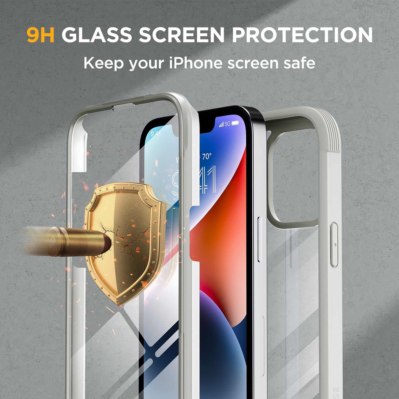 Miracase Glass Series Designed for iPhone 14 Case 6.1 inch, 2022 Upgrade Full-Body Clear Bumper Case with Built-in 9H Tempered Glass Screen Protector and 2 Pcs Camera Lens Protector