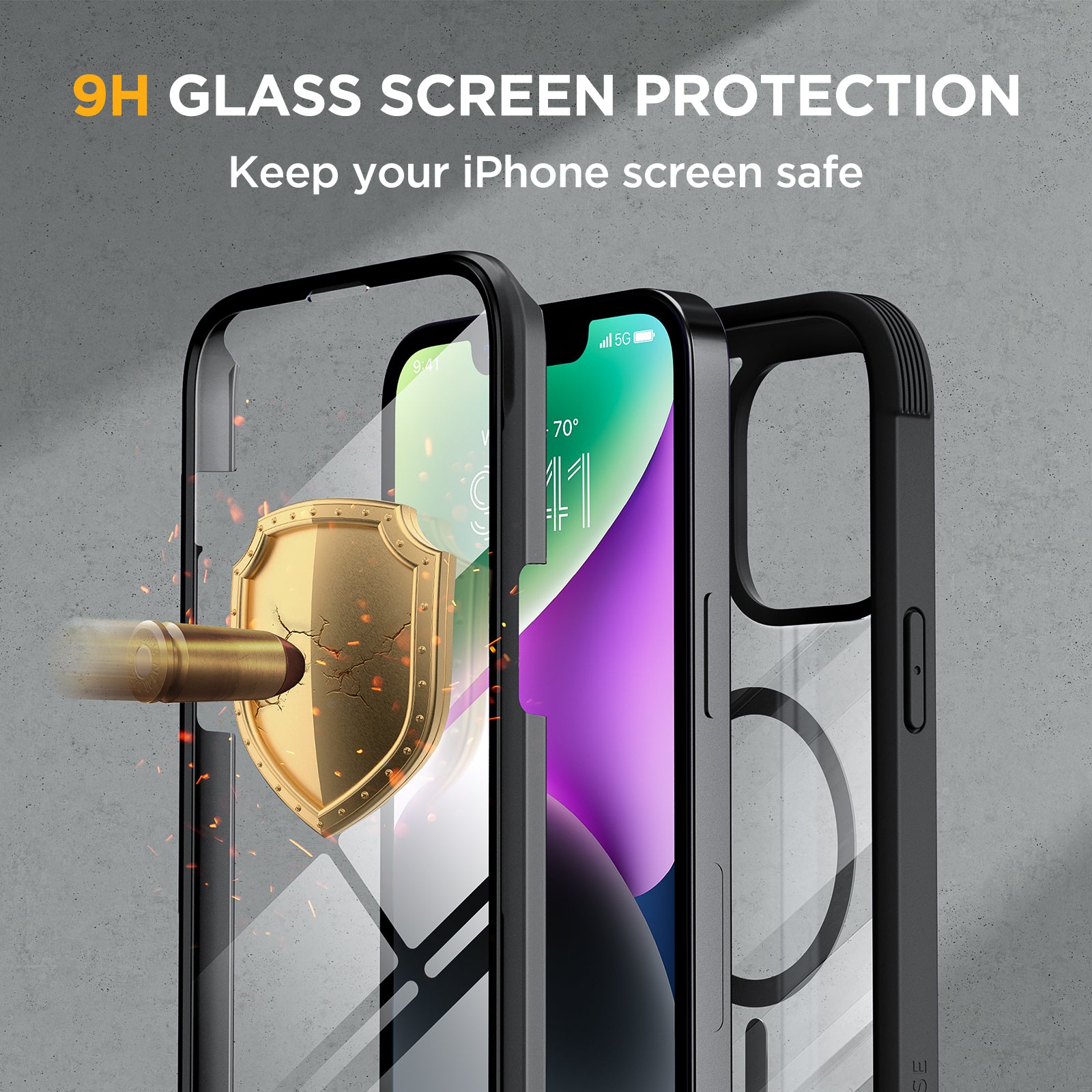 Miracase Glass Series Designed for iPhone 14 Plus Case 6.7 inch, 2022 Upgrade Full-Body Clear Bumper Case with Built-in 9H Tempered Glass Screen Protector and 2 Pcs Camera Lens Protector