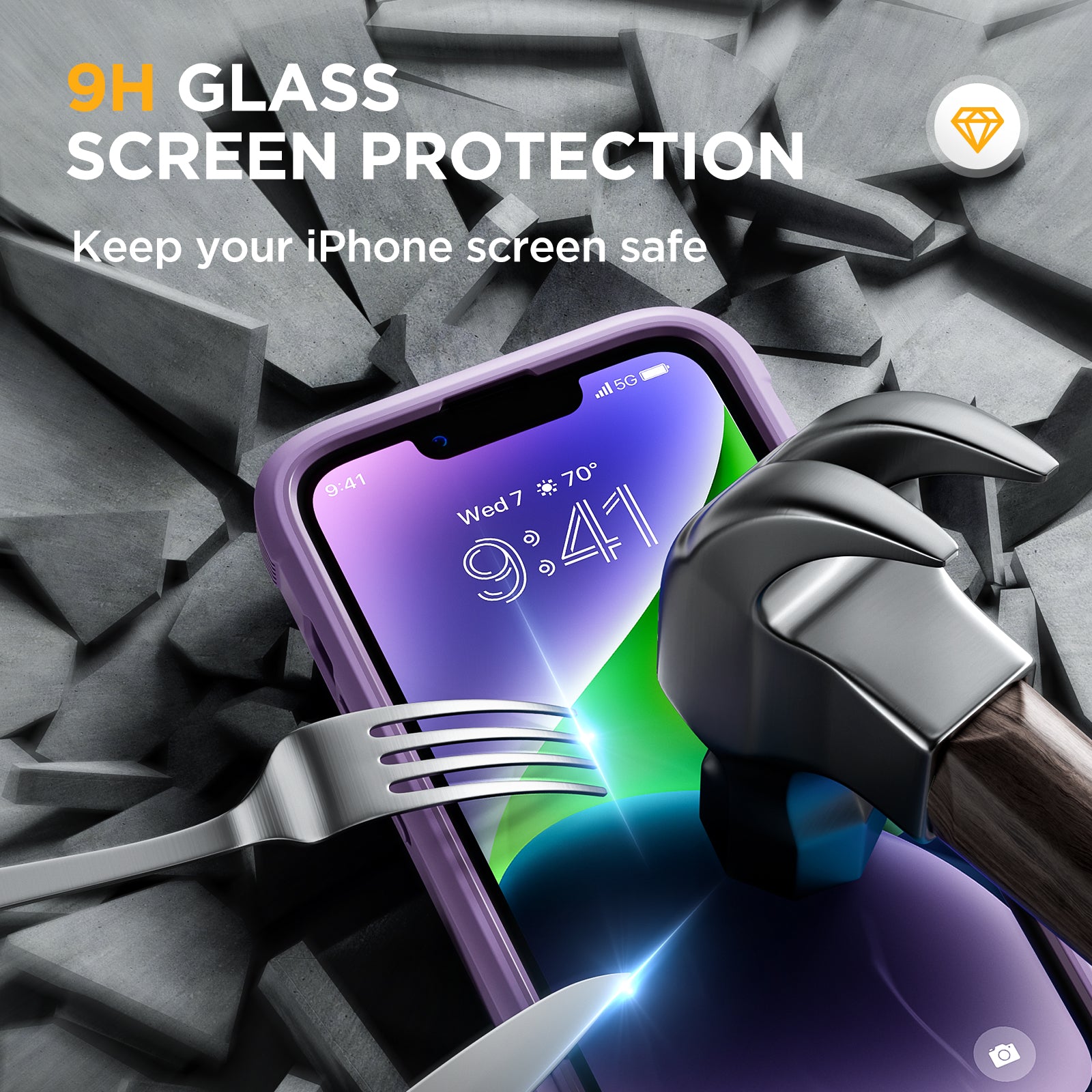 Miracase Glass Series Designed for iPhone 14 Case 6.1 inch, 2022 Upgrade Full-Body Clear Bumper Case with Built-in 9H Tempered Glass Screen Protector and 2 Pcs Camera Lens Protector