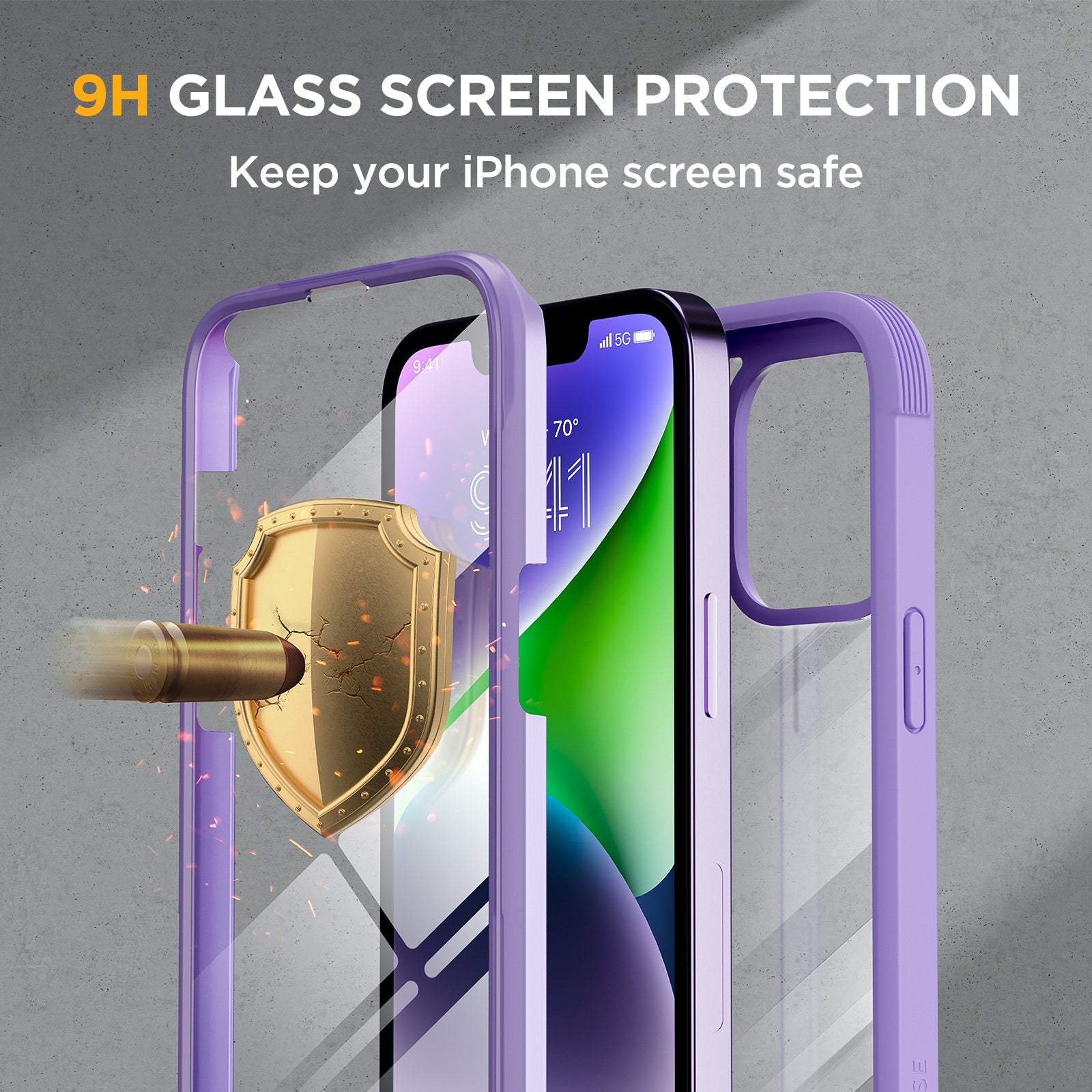 Miracase Glass Series Designed for iPhone 14 Case 6.1 inch, 2022 Upgrade Full-Body Clear Bumper Case with Built-in 9H Tempered Glass Screen Protector and 2 Pcs Camera Lens Protector