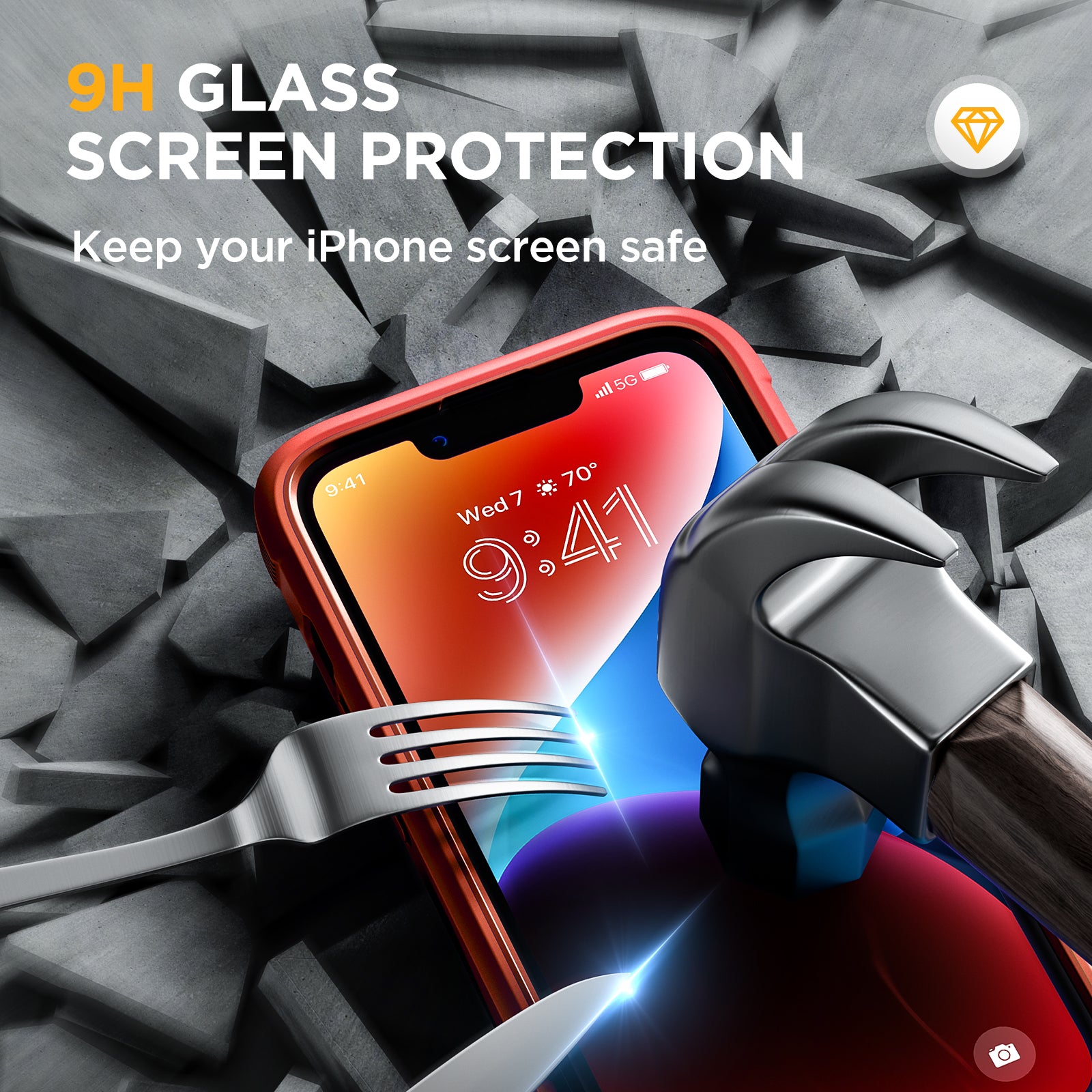 Miracase Glass Series Designed for iPhone 14 Case 6.1 inch, 2022 Upgrade Full-Body Clear Bumper Case with Built-in 9H Tempered Glass Screen Protector and 2 Pcs Camera Lens Protector