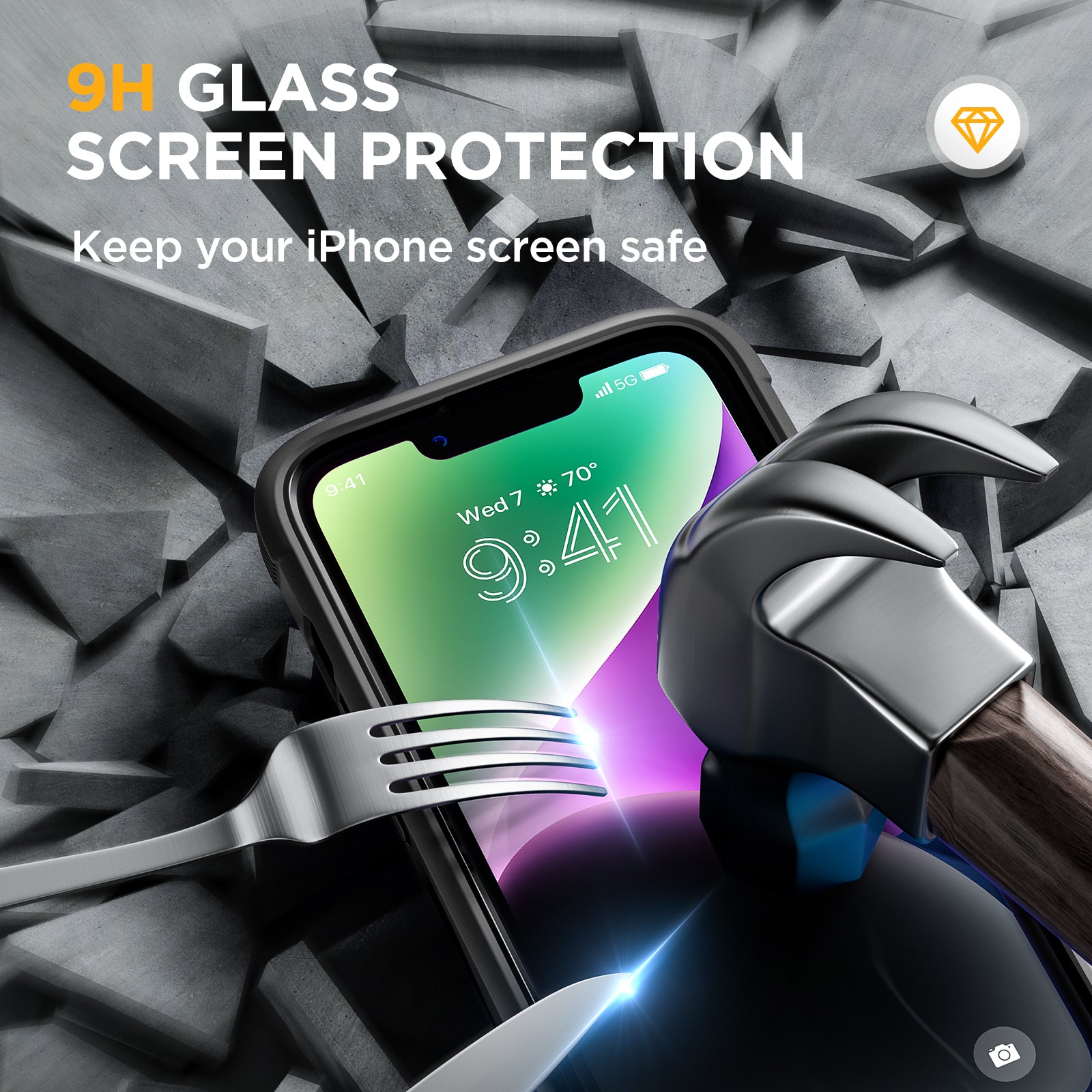 Miracase Glass Series Designed for iPhone 14 Plus Case 6.7 inch, 2022 Upgrade Full-Body Clear Bumper Case with Built-in 9H Tempered Glass Screen Protector and 2 Pcs Camera Lens Protector
