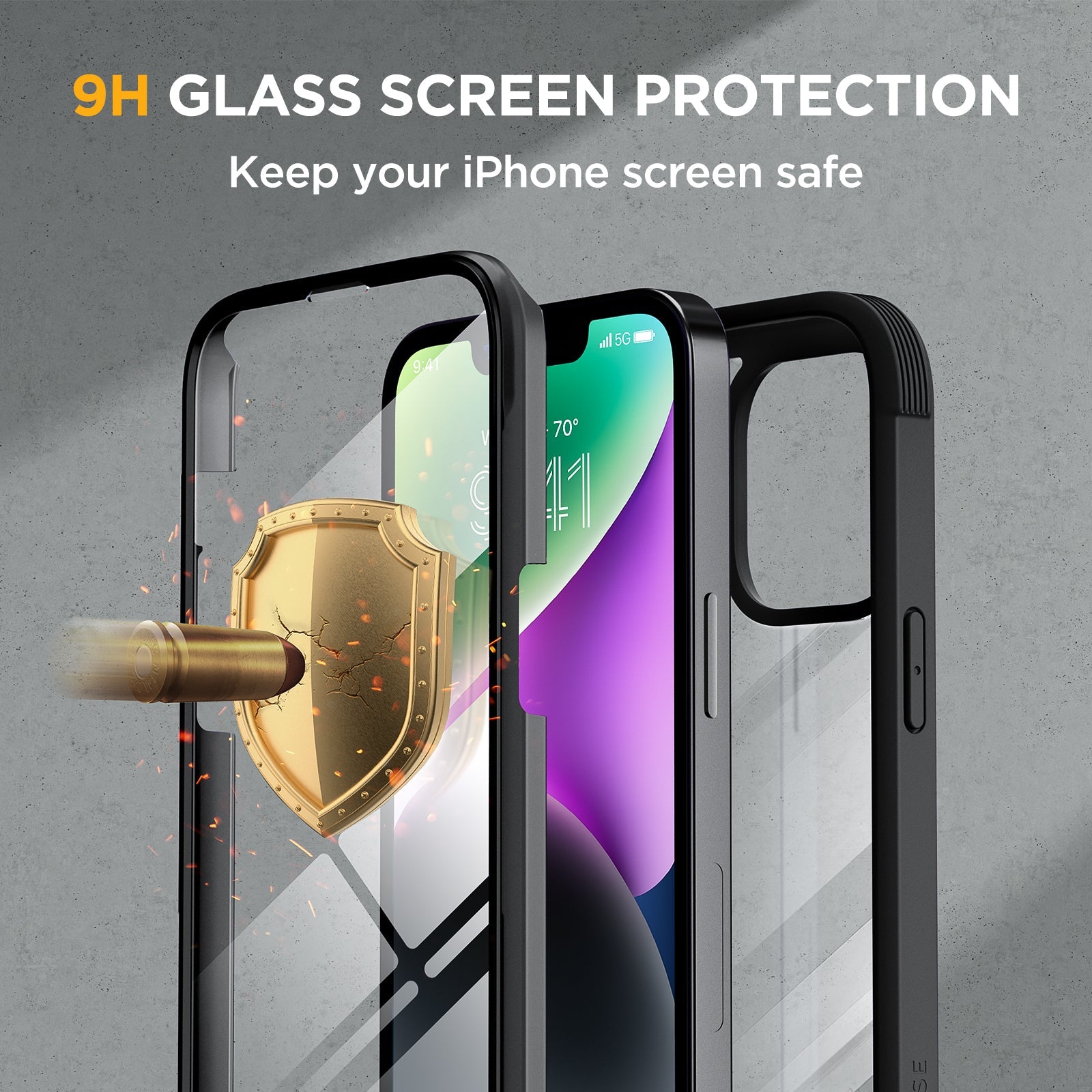 Miracase Glass Series Designed for iPhone 14 Plus Case 6.7 inch, 2022 Upgrade Full-Body Clear Bumper Case with Built-in 9H Tempered Glass Screen Protector and 2 Pcs Camera Lens Protector