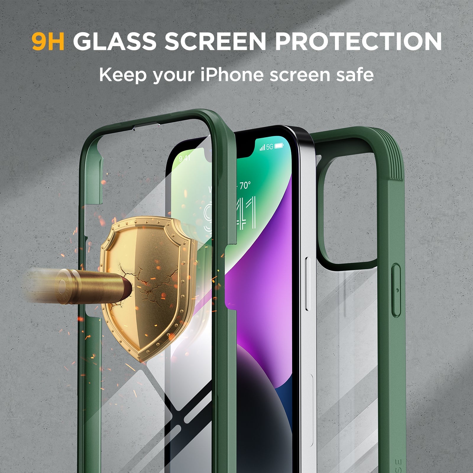 Miracase Glass Series Designed for iPhone 14 Plus Case 6.7 inch, 2022 Upgrade Full-Body Clear Bumper Case with Built-in 9H Tempered Glass Screen Protector and 2 Pcs Camera Lens Protector