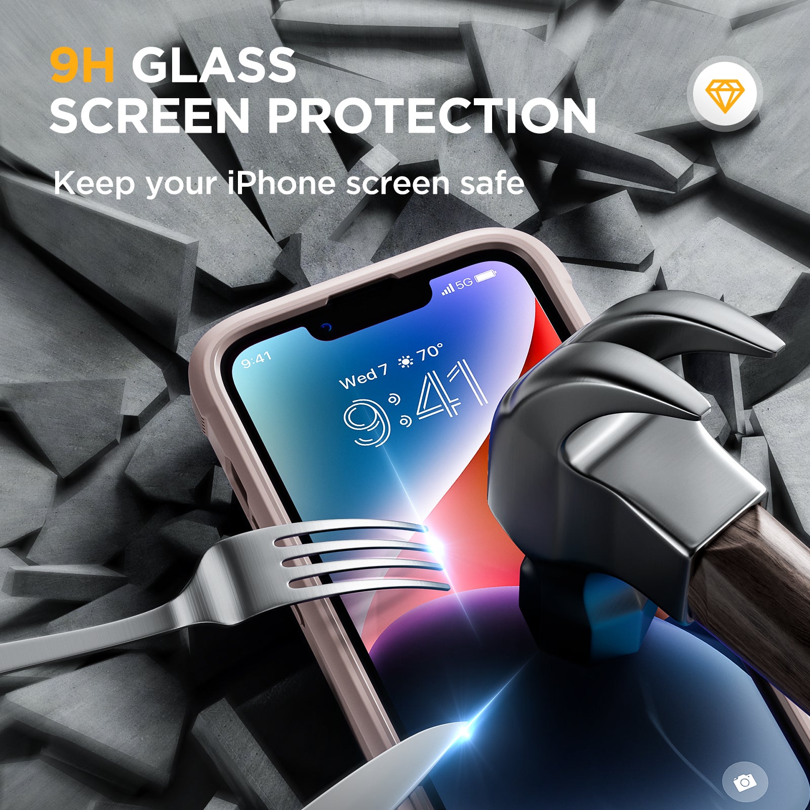 Miracase Glass Series Designed for iPhone 14 Case 6.1 inch, 2022 Upgrade Full-Body Clear Bumper Case with Built-in 9H Tempered Glass Screen Protector and 2 Pcs Camera Lens Protector