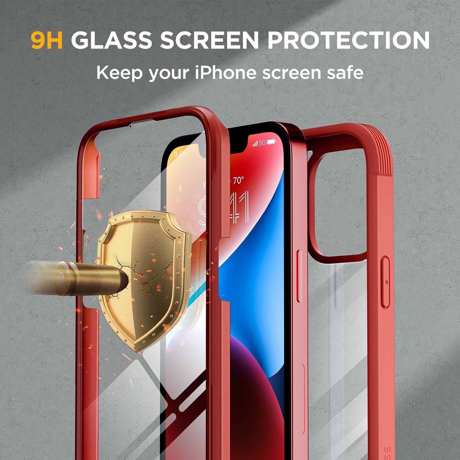 Miracase Glass Series Designed for iPhone 14 Plus Case 6.7 inch, 2022 Upgrade Full-Body Clear Bumper Case with Built-in 9H Tempered Glass Screen Protector and 2 Pcs Camera Lens Protector
