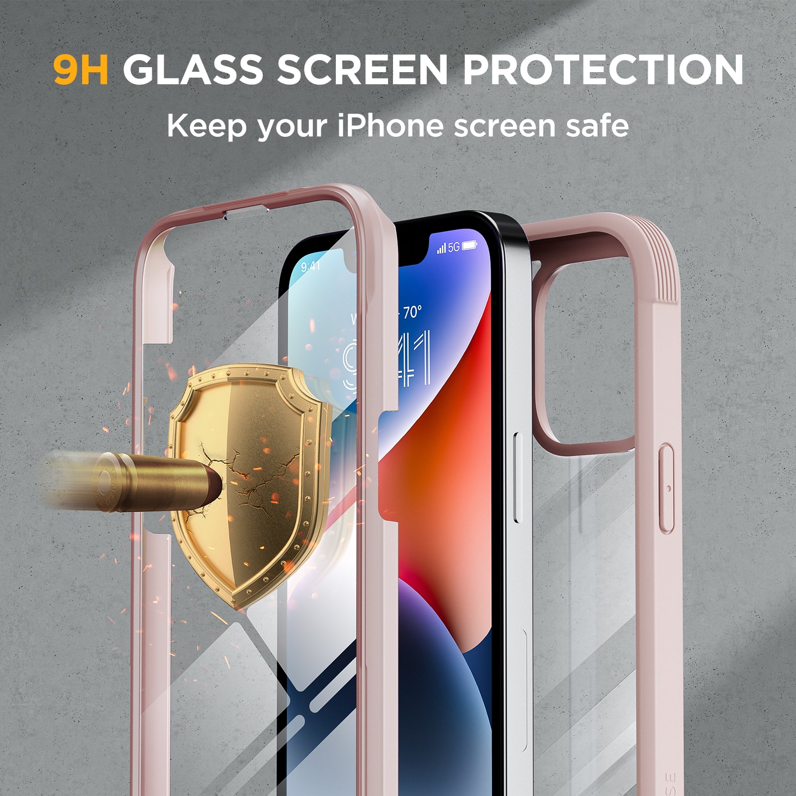 Miracase Glass Series Designed for iPhone 14 Case 6.1 inch, 2022 Upgrade Full-Body Clear Bumper Case with Built-in 9H Tempered Glass Screen Protector and 2 Pcs Camera Lens Protector