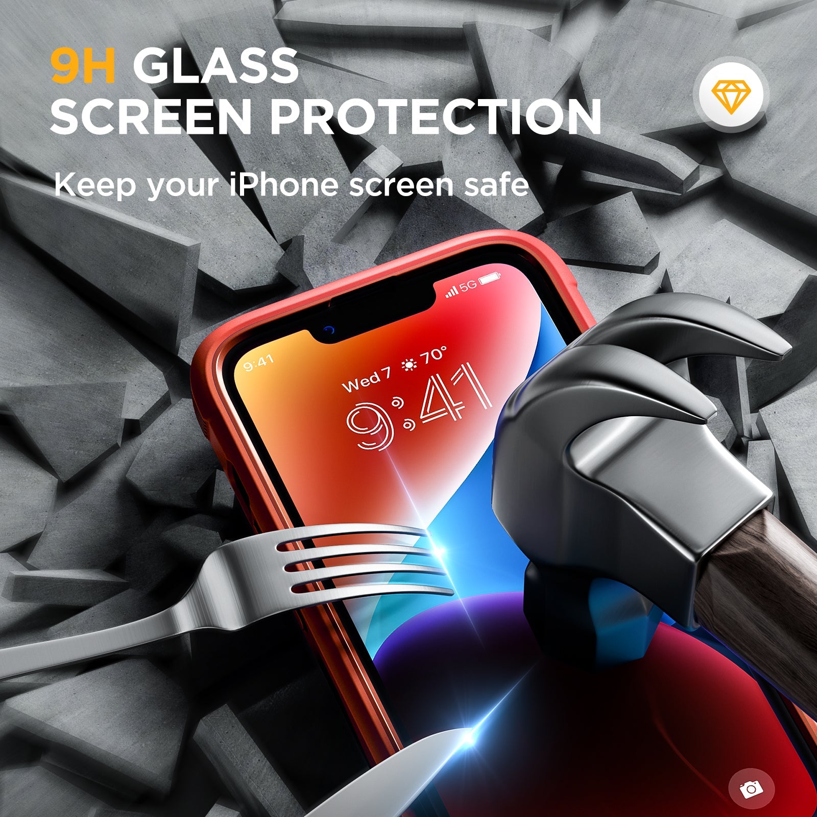 Miracase Glass Series Designed for iPhone 14 Plus Case 6.7 inch, 2022 Upgrade Full-Body Clear Bumper Case with Built-in 9H Tempered Glass Screen Protector and 2 Pcs Camera Lens Protector