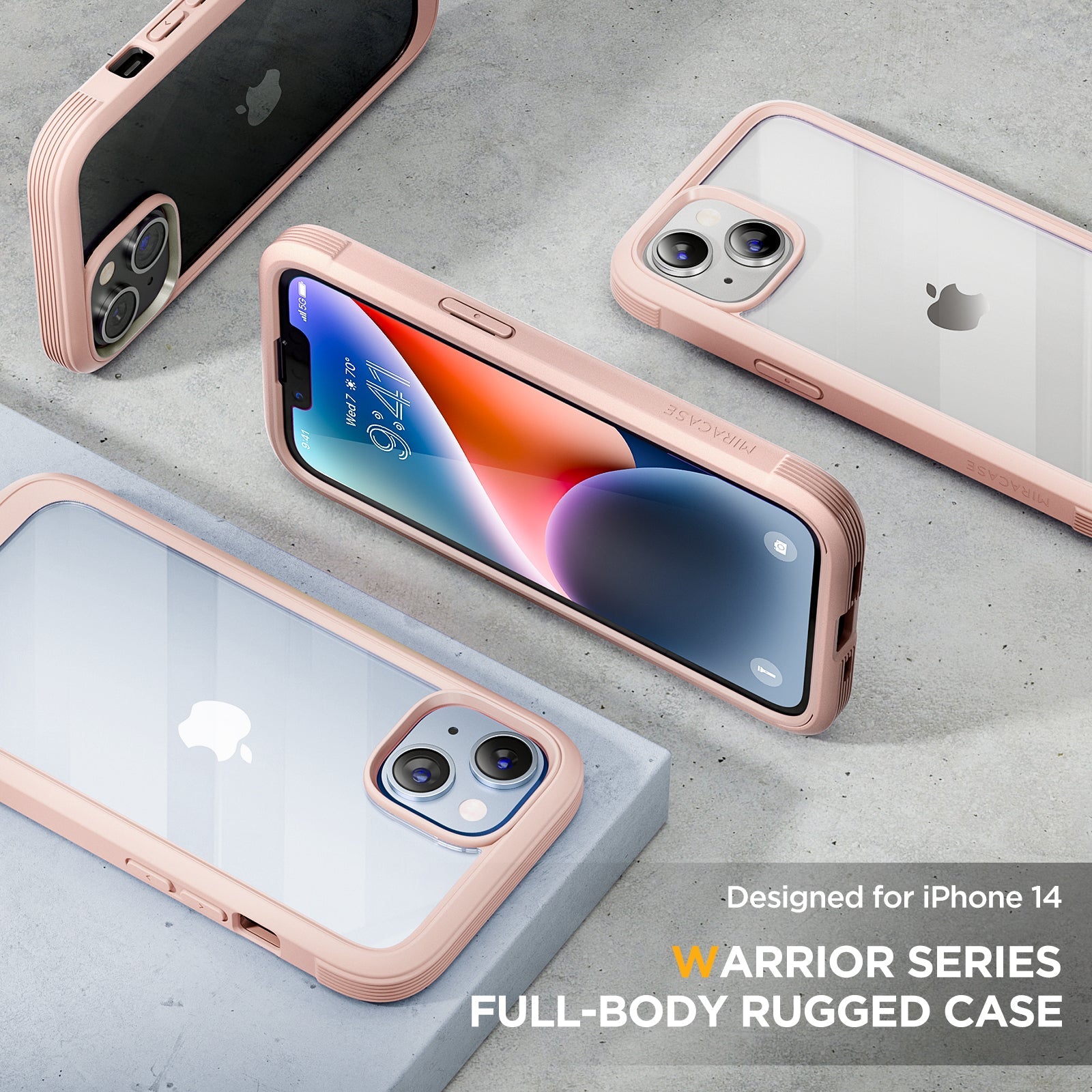 Miracase Glass Series Designed for iPhone 14 Plus Case 6.7 inch, 2022 Upgrade Full-Body Clear Bumper Case with Built-in 9H Tempered Glass Screen Protector and 2 Pcs Camera Lens Protector