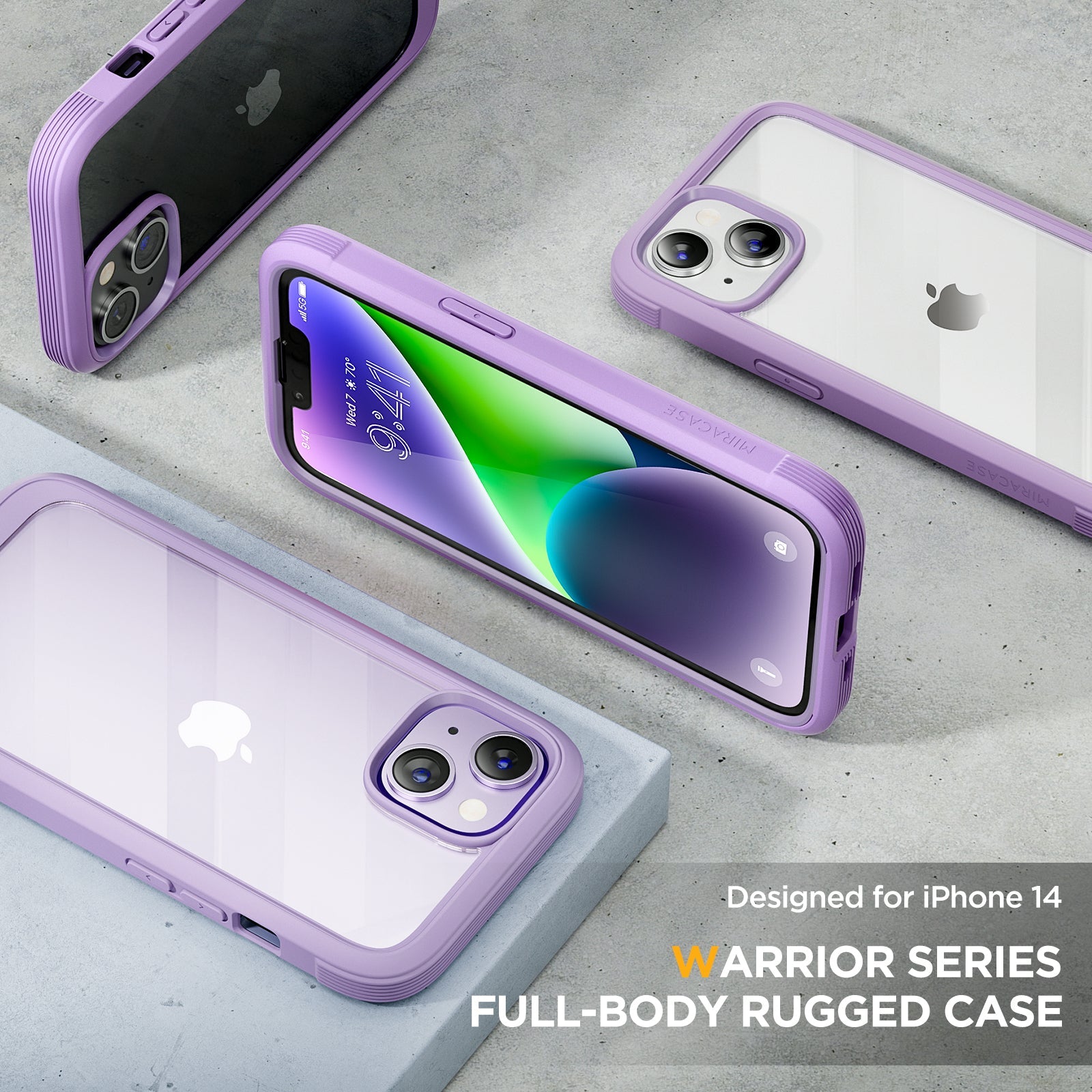 Miracase Glass Series Designed for iPhone 14 Plus Case 6.7 inch, 2022 Upgrade Full-Body Clear Bumper Case with Built-in 9H Tempered Glass Screen Protector and 2 Pcs Camera Lens Protector