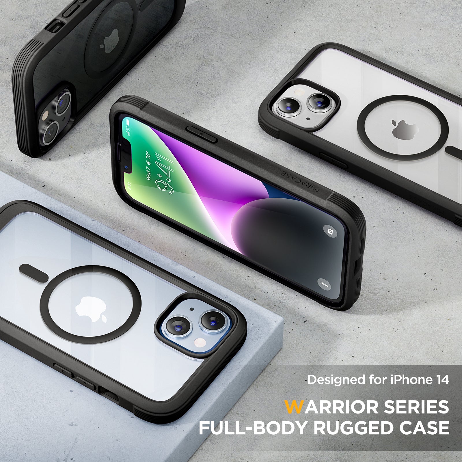 Miracase Glass Series Designed for iPhone 14 Plus Case 6.7 inch, 2022 Upgrade Full-Body Clear Bumper Case with Built-in 9H Tempered Glass Screen Protector and 2 Pcs Camera Lens Protector