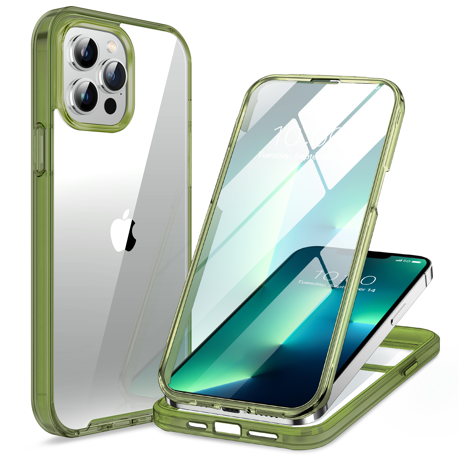 Miracase Glass Case for iPhone 13 Pro Max 6.7 inch, 2022 Upgrade Full-Body Clear Bumper Case with Built-in 9H Tempered Glass Screen Protector for iPhone 13 Pro Max