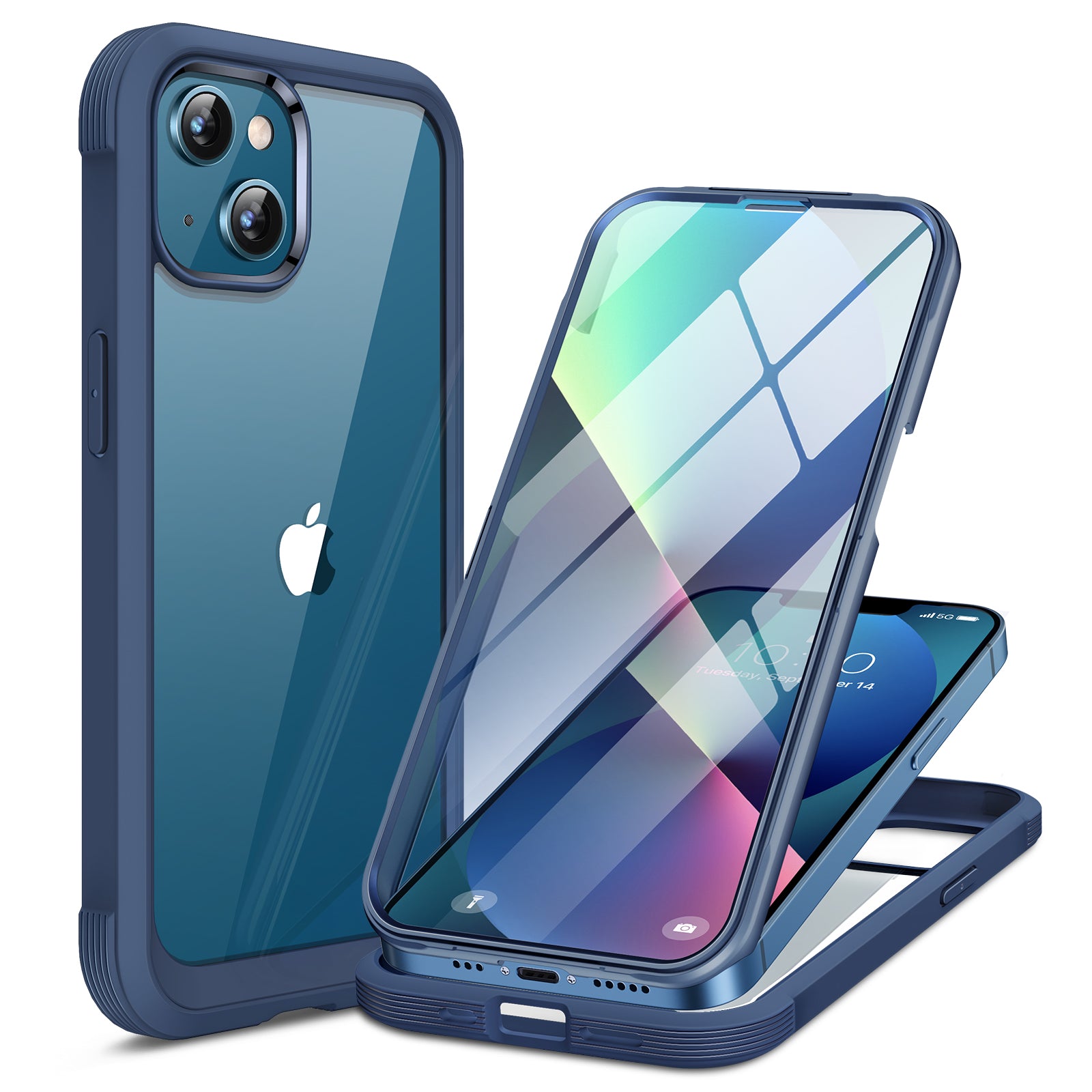 Phone Case with Glass Screen Protector for iPhone 13-Blue