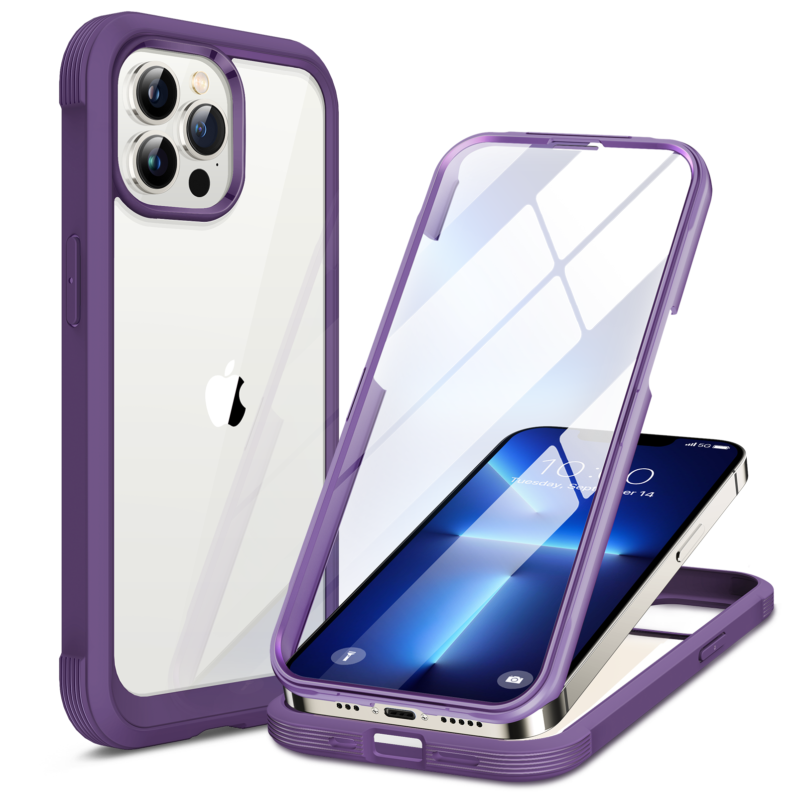 Miracase Glass Case for iPhone 13 Pro Max 6.7 inch, 2022 Upgrade Full-Body Clear Bumper Case with Built-in 9H Tempered Glass Screen Protector for iPhone 13 Pro Max