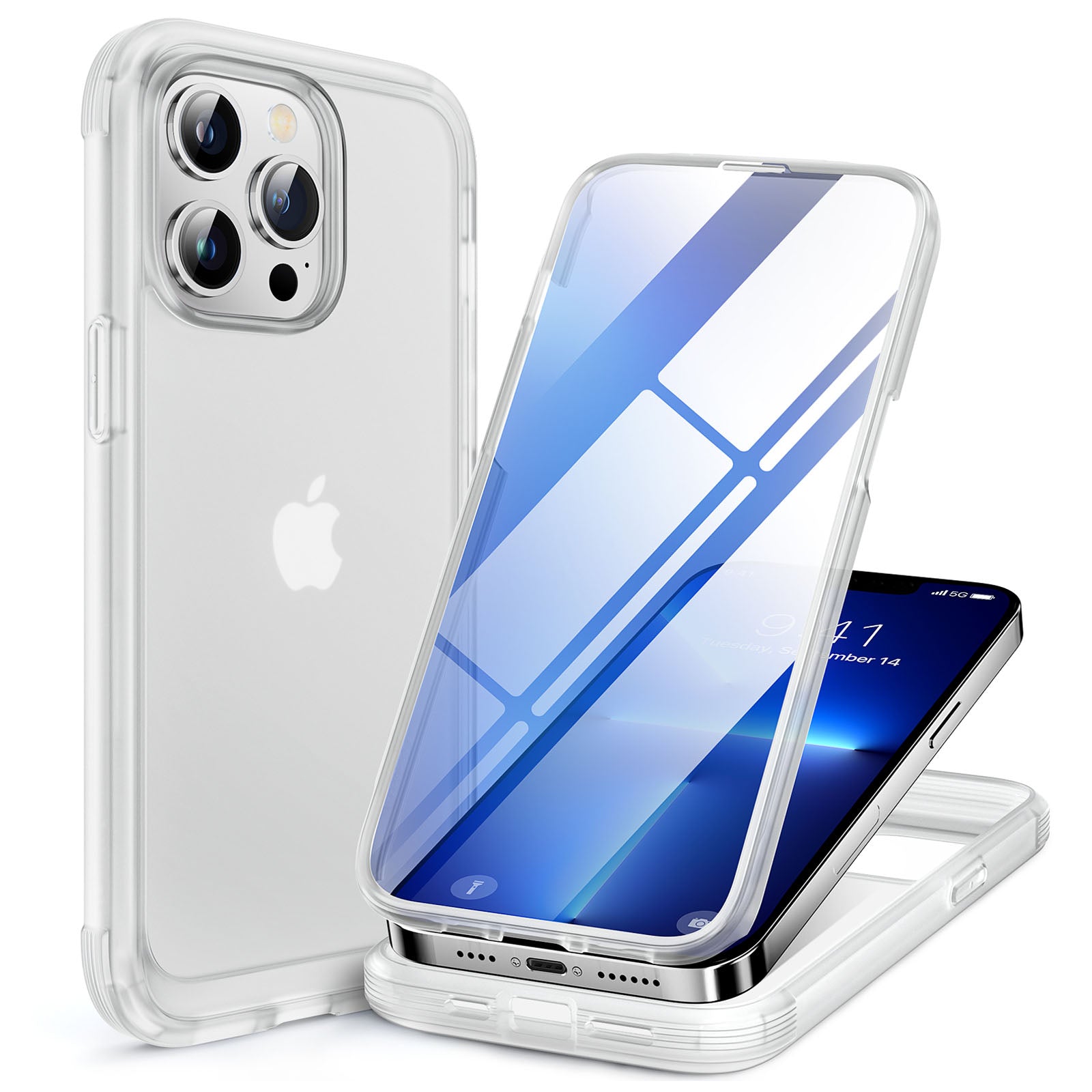 Miracase Glass iPhone 13 Pro Case 6.1 inch, 2022 New Full-Body Clear Bumper Case with Built-in 9H Tempered Glass Screen Protector for iPhone 13 Pro