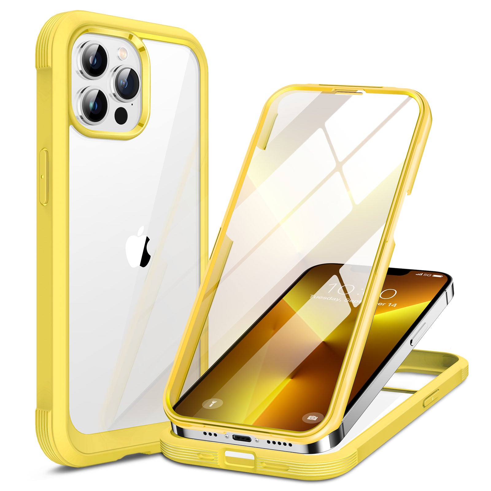 Miracase Glass Case for iPhone 13 Pro Max 6.7 inch, 2022 Upgrade Full-Body Clear Bumper Case with Built-in 9H Tempered Glass Screen Protector for iPhone 13 Pro Max