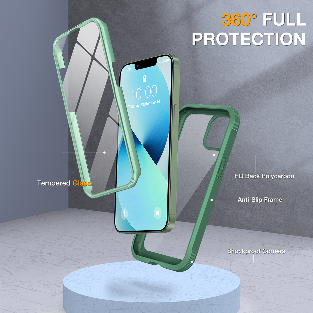Miracase Compatible with iPhone 13 Mini case 5.4 inch, 2021 Upgrade Full-Body Glass Clear Case Bumper Case with Built-in 9H Tempered Glass Screen Protector for iPhone 13 Mini